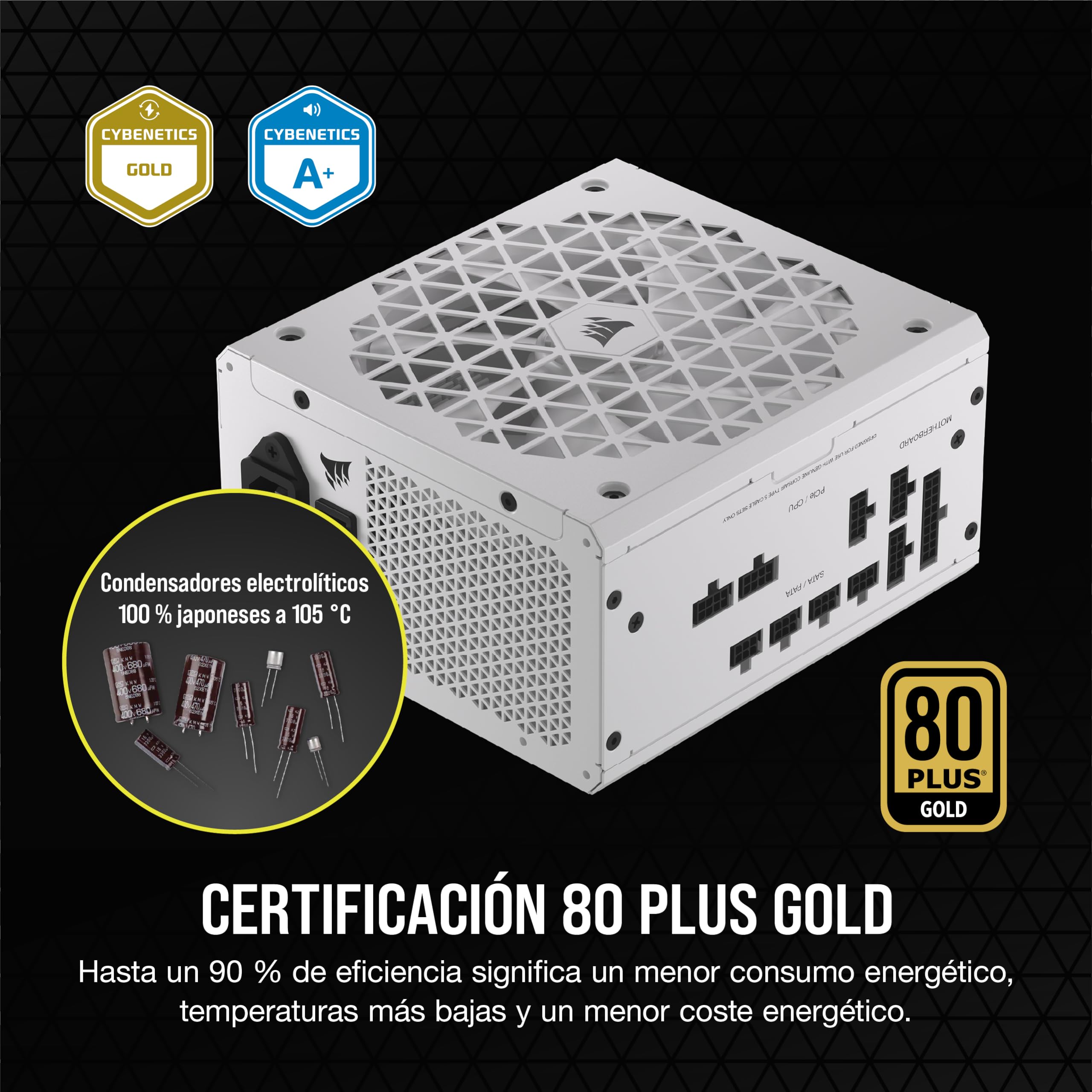 CORSAIR RM750x Shift Fuente de Alimentación ATX Totalmente Modular - Interfaz Lateral Modular - Compatible con ATX 3.1 y PCIe 5.1 - Modo Ventilador a Cero RPM - Eficiencia 80 Plus Gold - Blanco