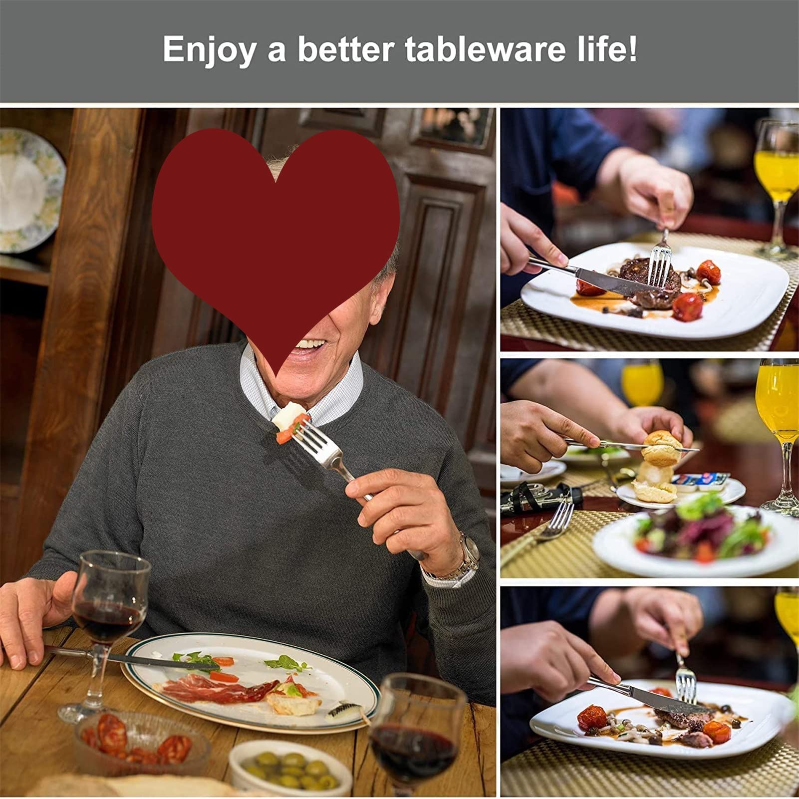 4 Teilig Edelstahl Besteckset Set, Besteck Set 6 Personen mit Messer Gabel Löffel, Modernes Besteckset,Spülmaschinenfest Poliert & Rostfrei für Home/Restaurant (Color : Silver)