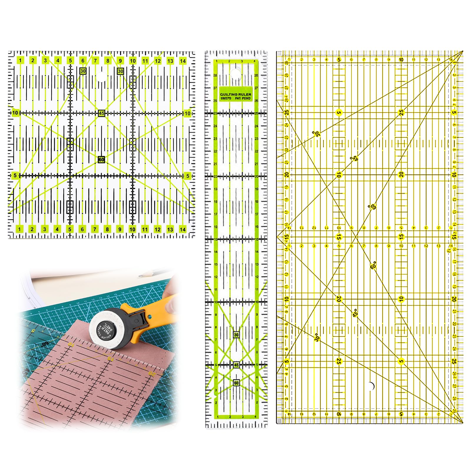 MIPIACE 3 PCS Sewing Ruler Set Cutting Craft Ruler DIY Tools Transparent DIY Accessories Quilting Ruler Set Design Tools Fabric Cutting Rulers for Quilting DIY Fabric Crafts Measuring Cutting