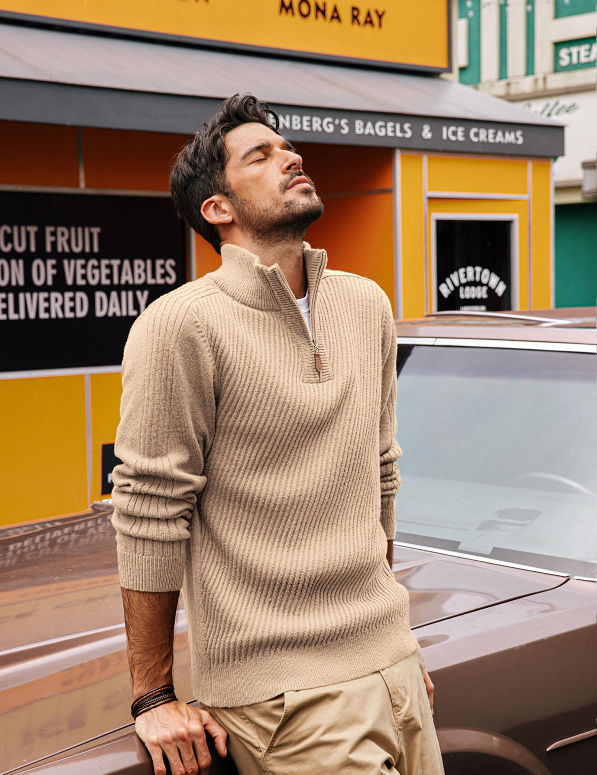 PJ PAUL JONES Mens Turtleneck Jumpers 1/4 Zip Troyer Long-Sleeved Knitted Sweater Winter Pullover