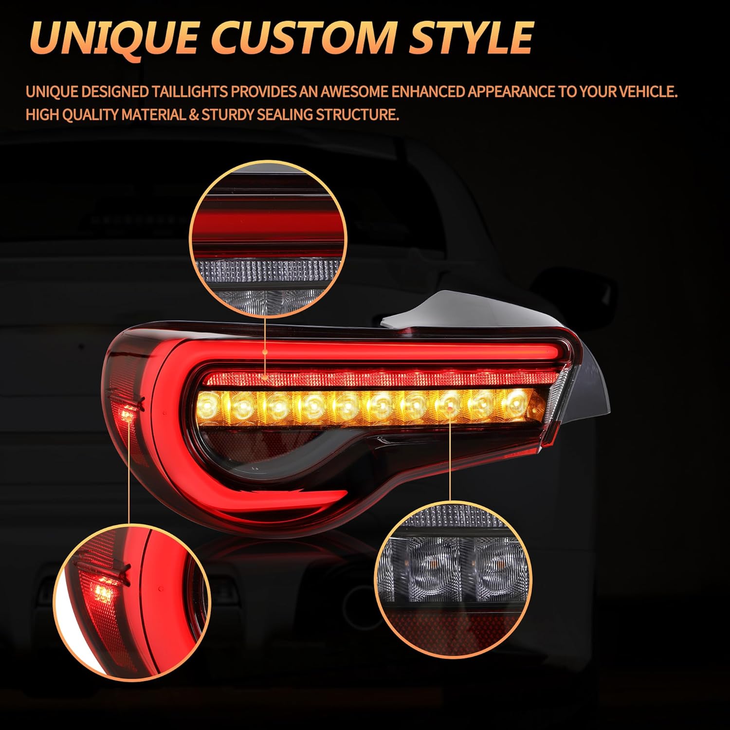 VLAND Tail Lights Compatible with Toyota 86 2012-2020 & Subaru BRZ 2013-2020/ Scion FRS 2013-2016, Rear Lights Assembly with Sequential Turn Signal, 1 Pair (Red)
