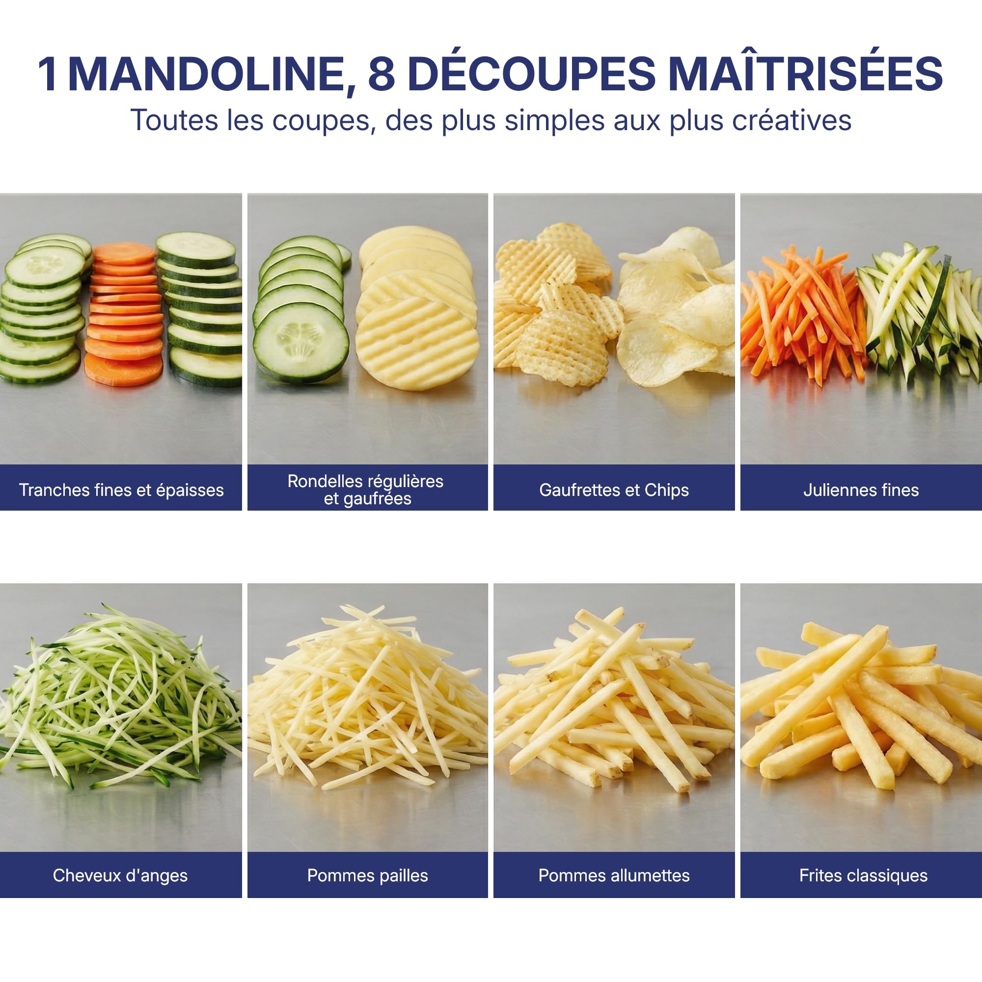 Louis Tellier – Mandoline Inox Professionnelle avec Chariot – Fabriqué en France – 2 Peignes 3 et 10 mm pour Frites et Julienne – Lame Lisse et Gaufrée Réglable