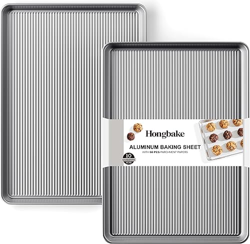 Miniatura 35 de HONGBAKE Paquete de 2 bandejas de un cuarto de hoja para hornear antiadherentes, bandeja de galletas comerciales para hornear con superficie