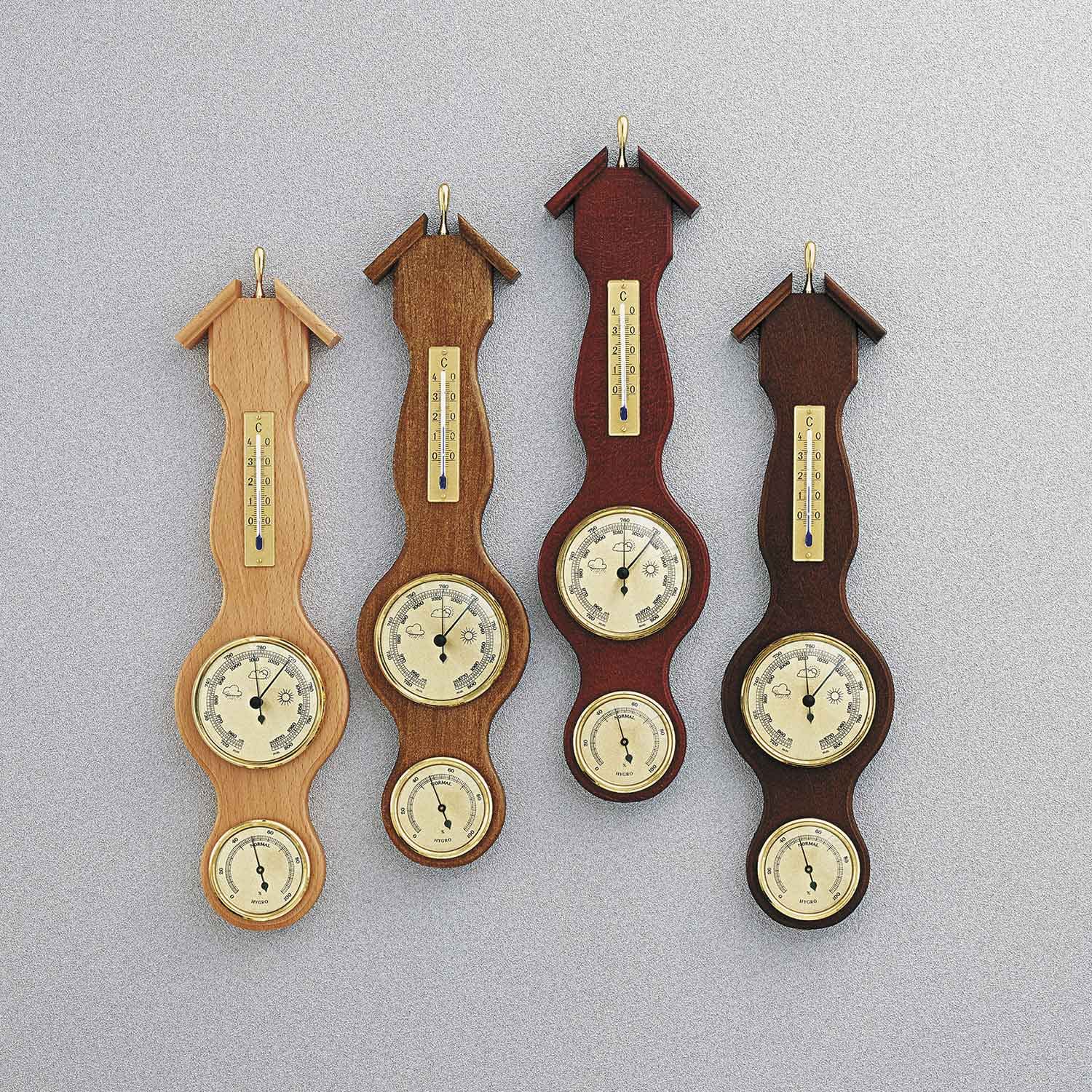 Wetterstation mit Barometer, Thermometer und Hygrometer, aus Eiche, rustikal, 440 x 115 mm, made in Germany