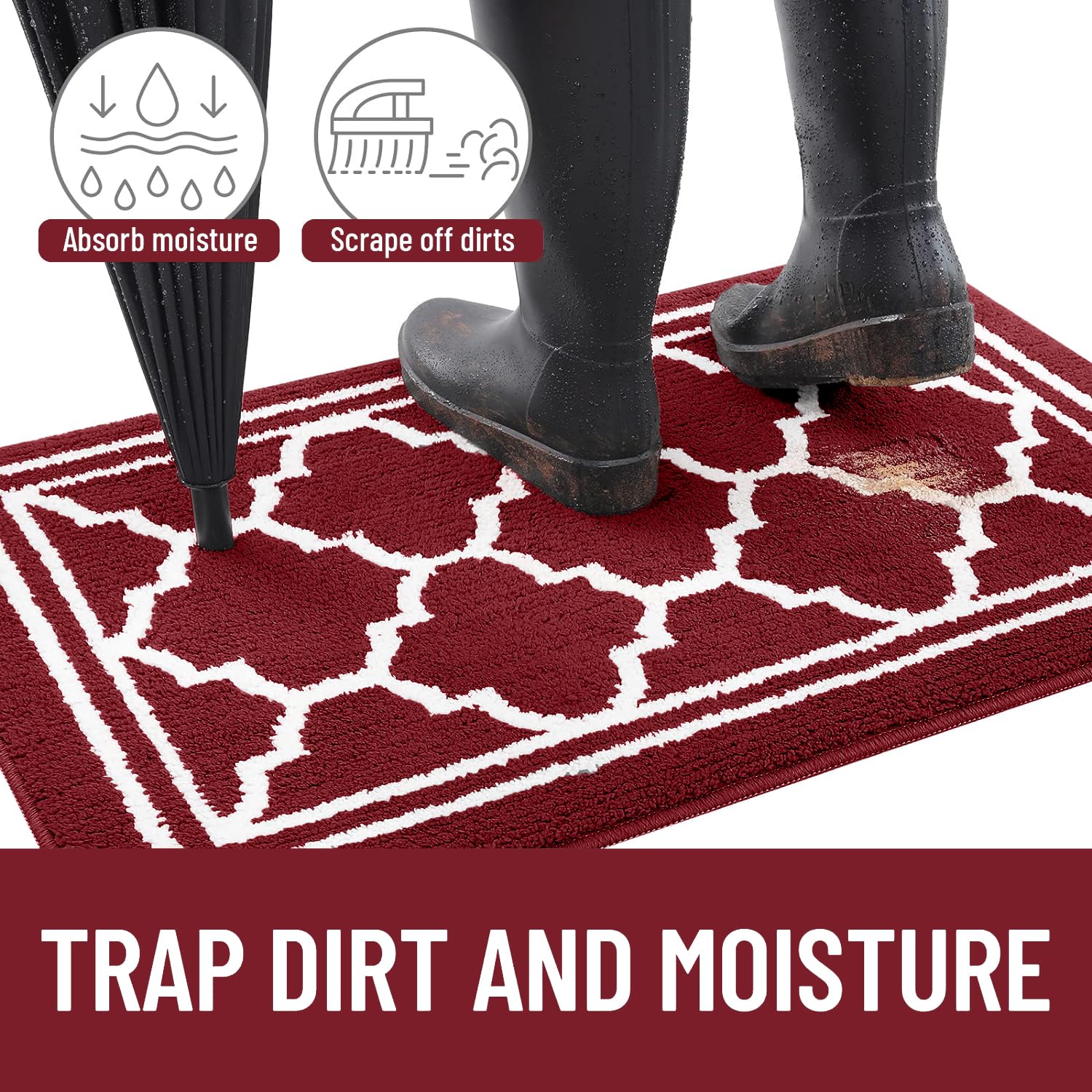 Homaxy Washable Door Mats Indoor, Dirt Trapper Mat Absorbent Non-Slip Low Profile Doormat for Entrance Inside, Kitchen - Image 2