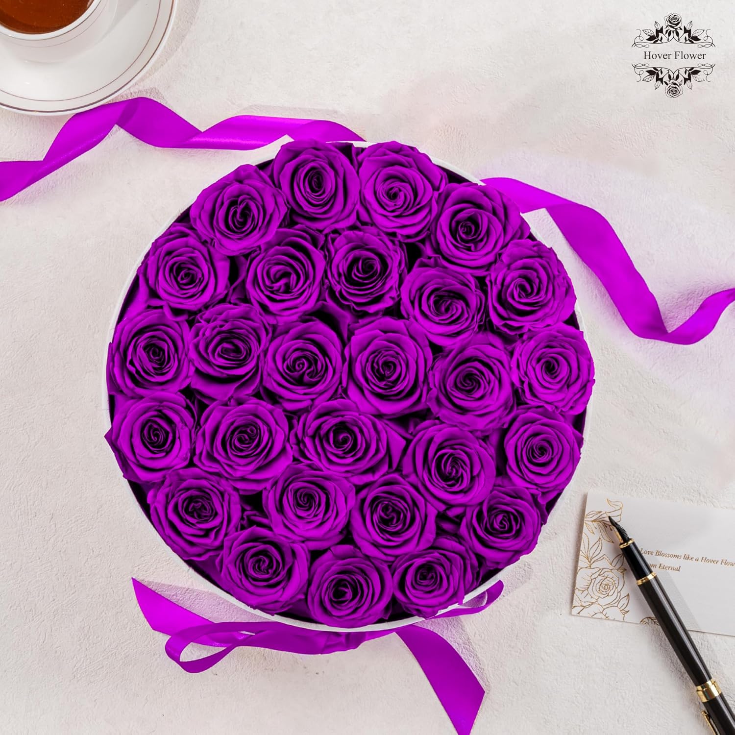 27 Forever Roses in Luxury White Box, Eternal Real Roses Birthday Gifts for Women, Preserved Flowers for Delivery Prime, Anniversary, Valentine's Day, Mothers Day for Mom (Purple) - Image 9