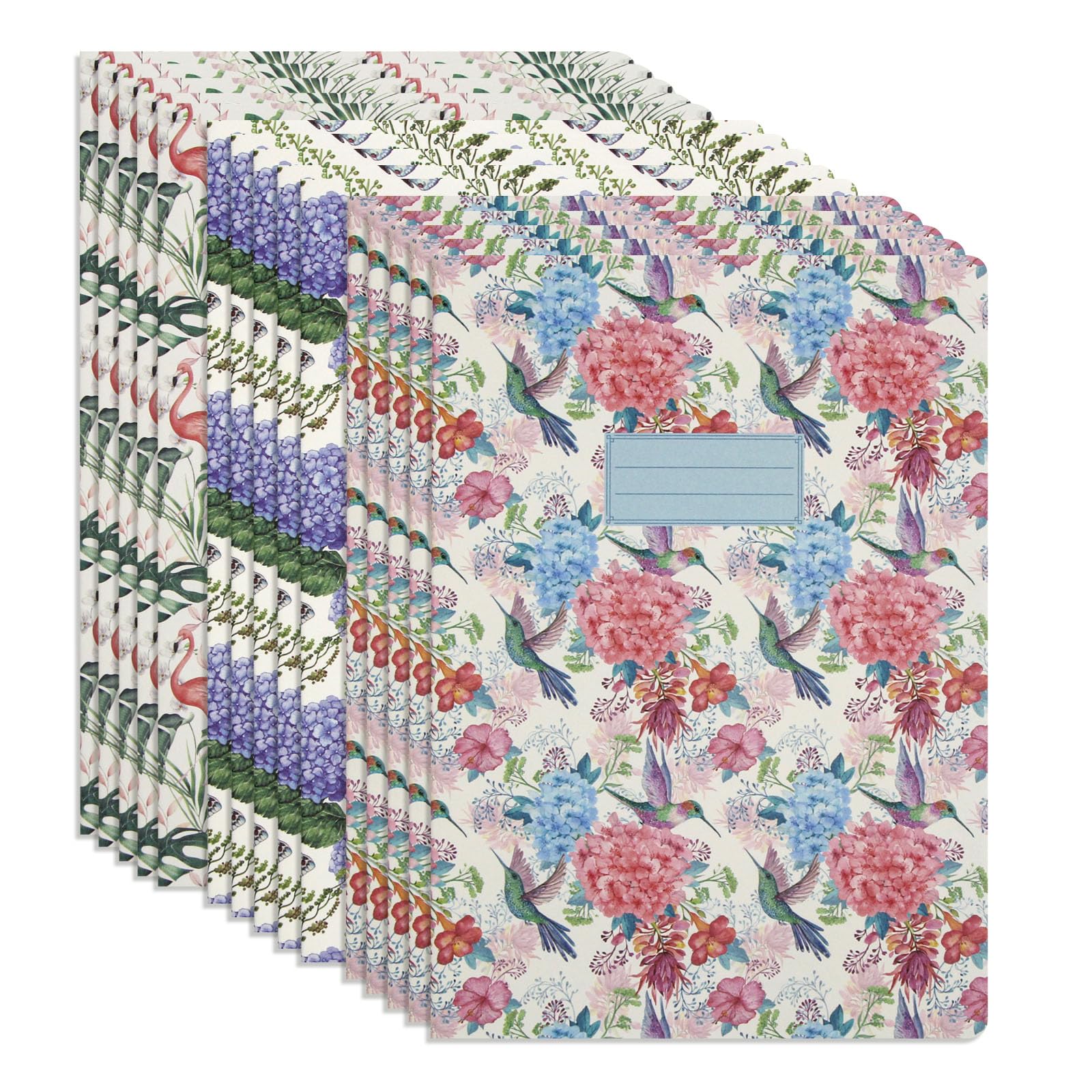 WETLOTE Soft Cover A4 Lined Notebooks, 15 Pack (210x297mm, 64 Pages, 70gsm). Tropical Floral Series: Flamingo Glow, Hummingbird Bloom, Butterfly Dew (5 Each). Perfect for Work, Travel & School.