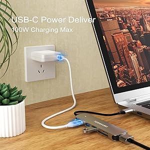 MEANHIGH USB C Hub 6-in-1 Type C to HDMI Splitter with 4K 30Hz Multiport Dongle 100W PD Charging Docking Station SD/TF Card Reader for MacBook Air, MacBook Pro, XPS, Flash Drive, Mobile HDD