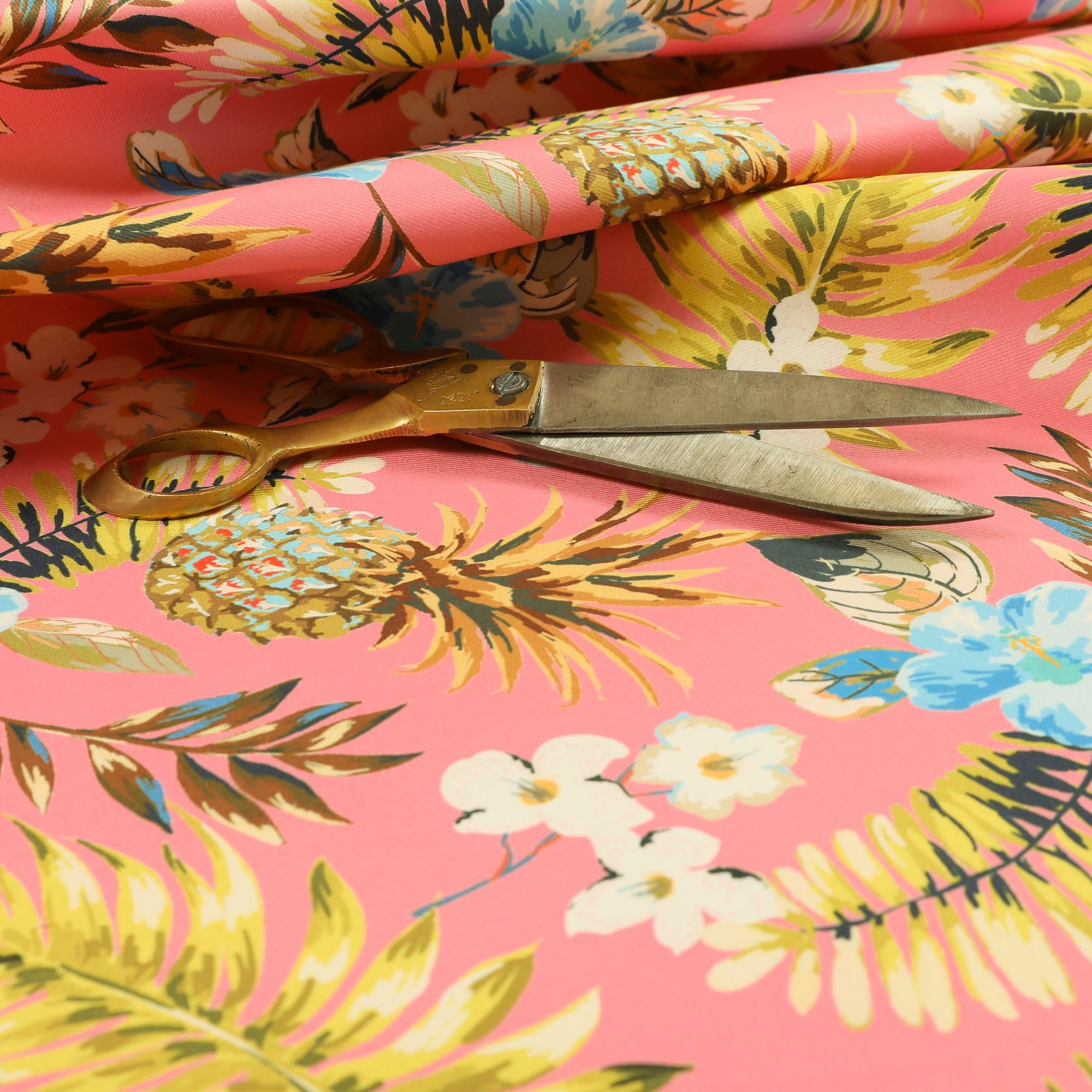 Redbrick Mill Fabrics Flame Retardant Pink Colourful Pineapple Floral Printed Velour Velvet Upholstery Curtains Fabric (Per Metre) โ image 1