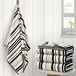 Serviettes de bain avec boucles suspendues, 6PC Serviettes rayées - 100% Coton, Séchage rapide, Douce, Absorbe & Léger, 2 Bain 28"x52", 2 Main 16"x27", 2 Linge de toilette 13"x13", sertie de serviettes de douche, jaune + gris