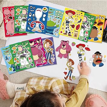 Toy Inspired Story Stickers Boys Girls - 16 Sheet Art Craft Make a Face DIY Stickers for Kids Make Your Own Personalized Sticker for Birthday Party Supplies Favors Gift Pinata Fillers Lucky Dip Prizes
