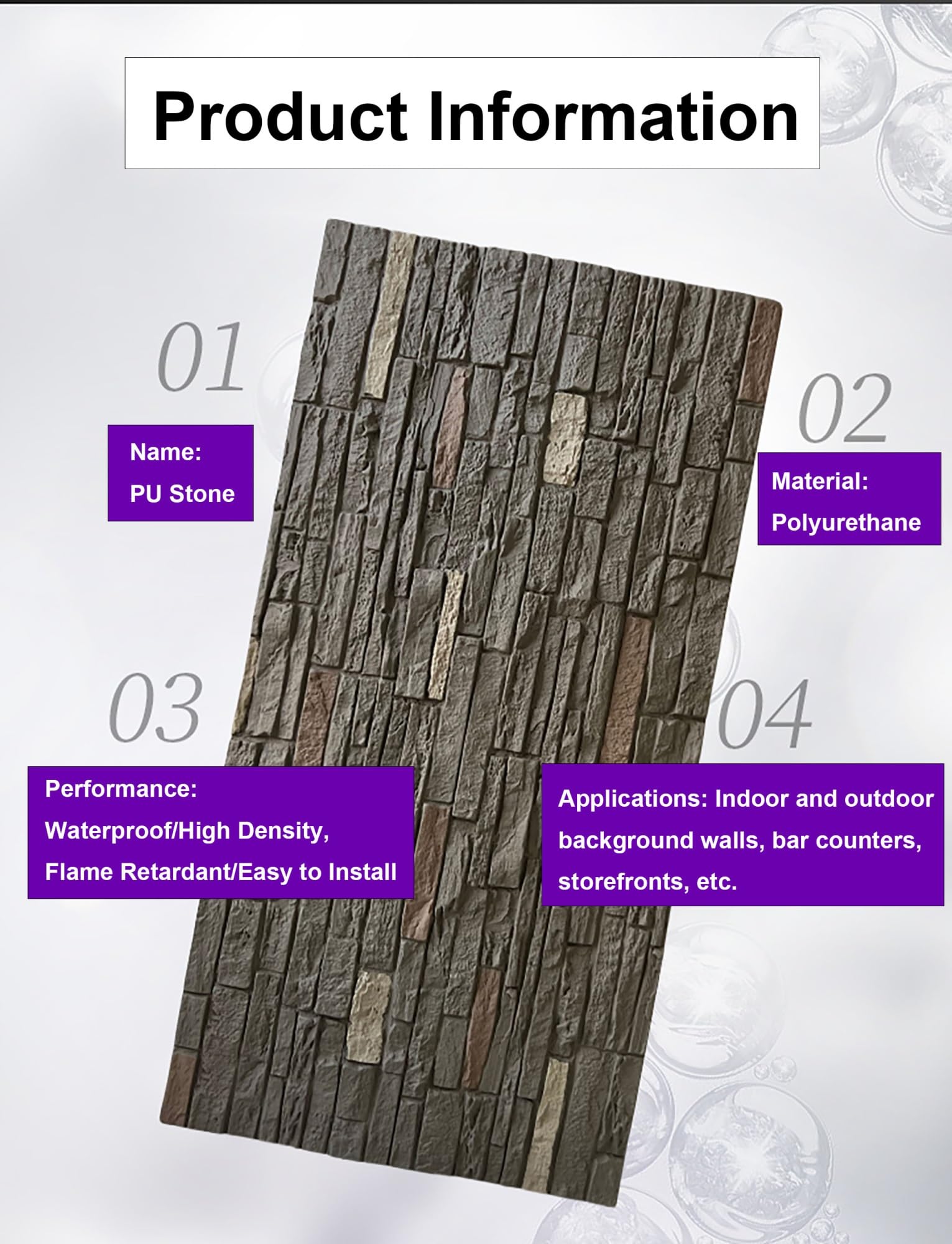 3 paneles de pared de piedra sintética 3D sin juntas, imitación piedra, revestimiento ligero for decoración de paredes interiores y exteriores(H)