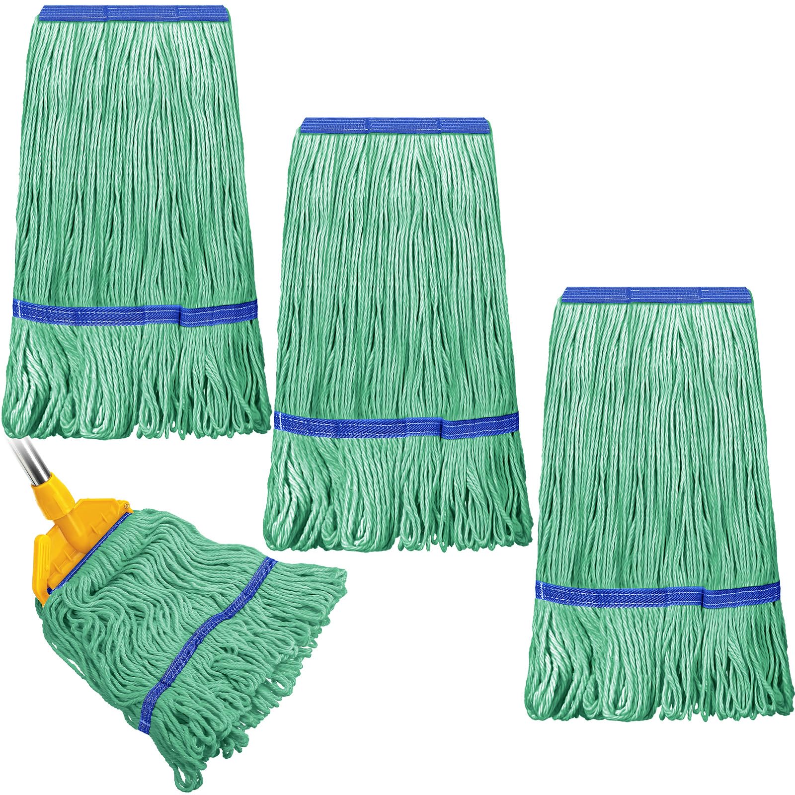 Eccliy 3 Pack Commercial Mop Head Replacement, Cotton String, Green, Blue
