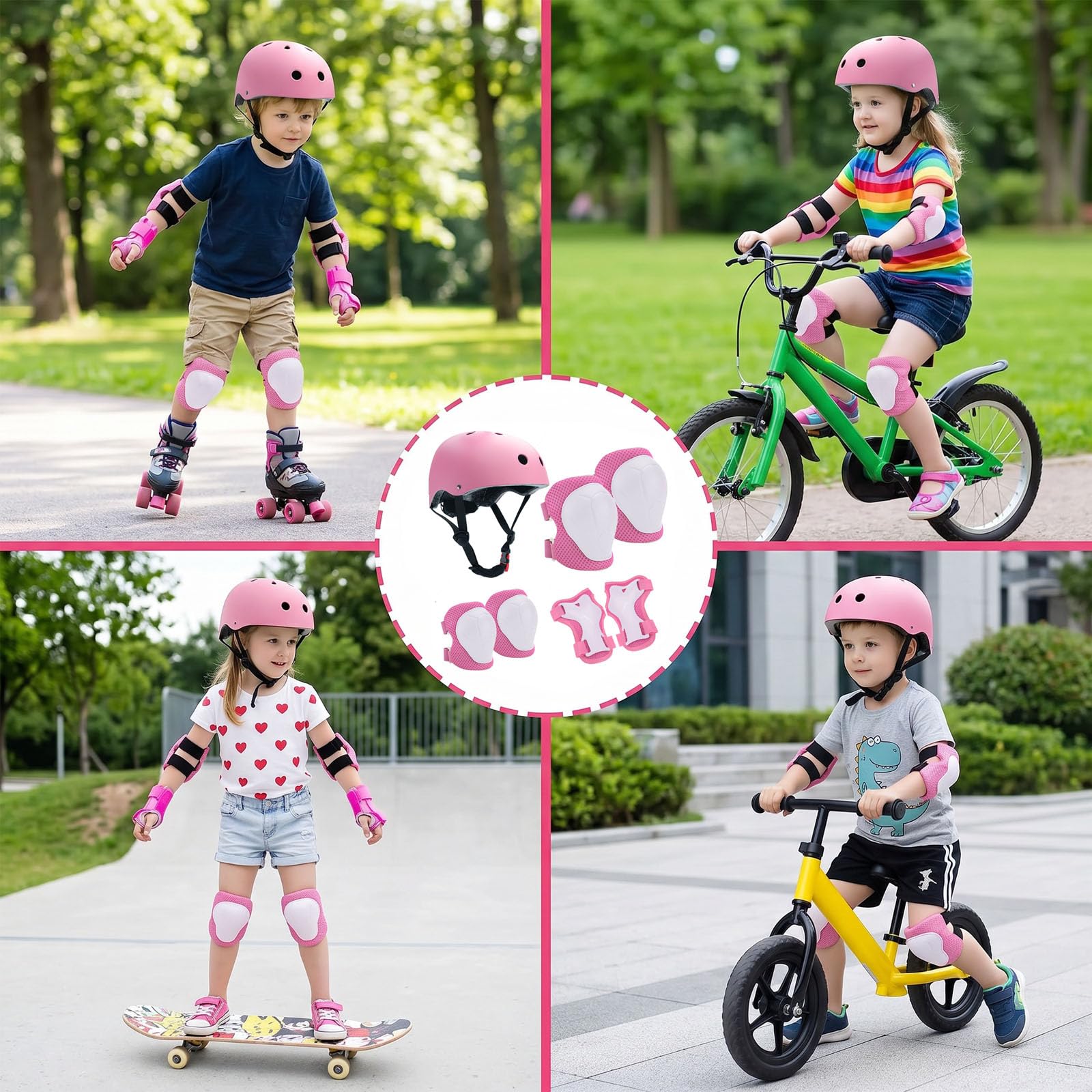 Knieschoner Kinder mit Helm, 7er Set Schoner Inliner Kinder, Schonerset Kinder 3-12 Jahre, Verstellbare Knieschützer Protektoren Kinder Schutzausrüstung für Inliner Skateboard Fahrrad Roller
