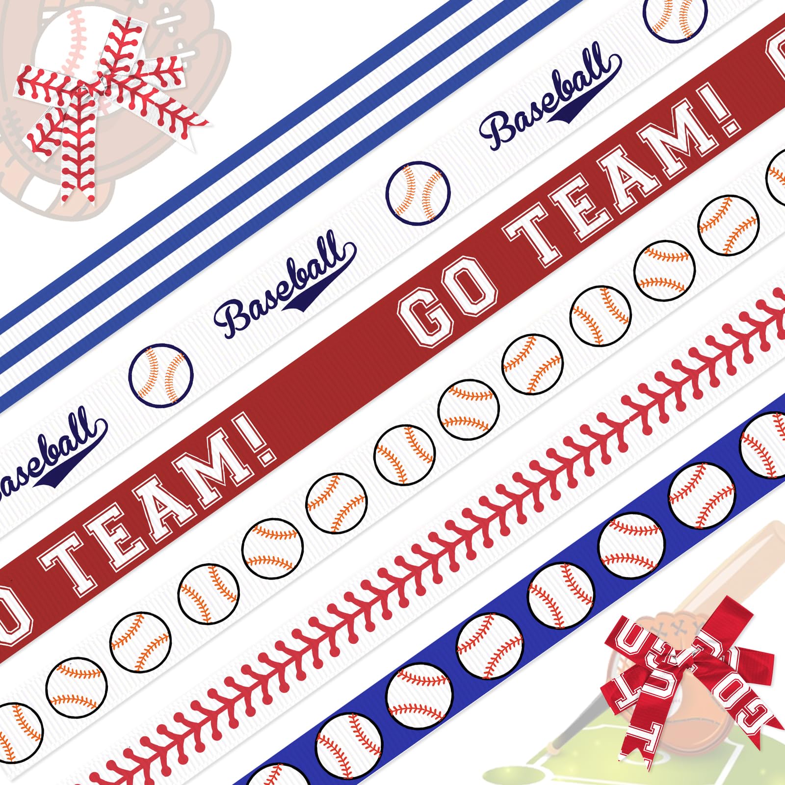 Threetols 6 Rolls 18 Yards Baseball Ribbons, 3/8