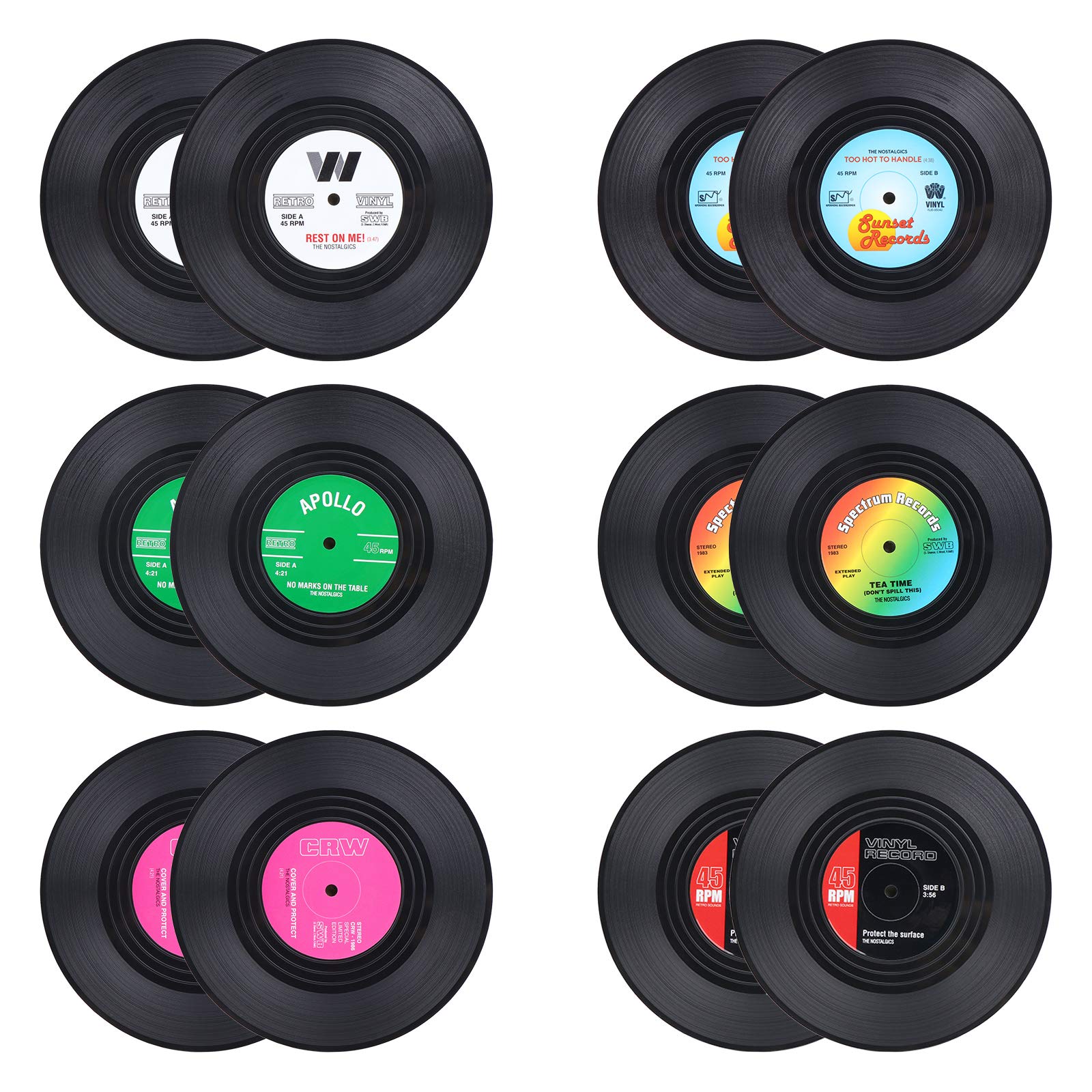 12PCS Retro Vinyl CD Record Coasters Drink Cup Mat Placemats Non-Slip Insulated Coffee Drink Mat