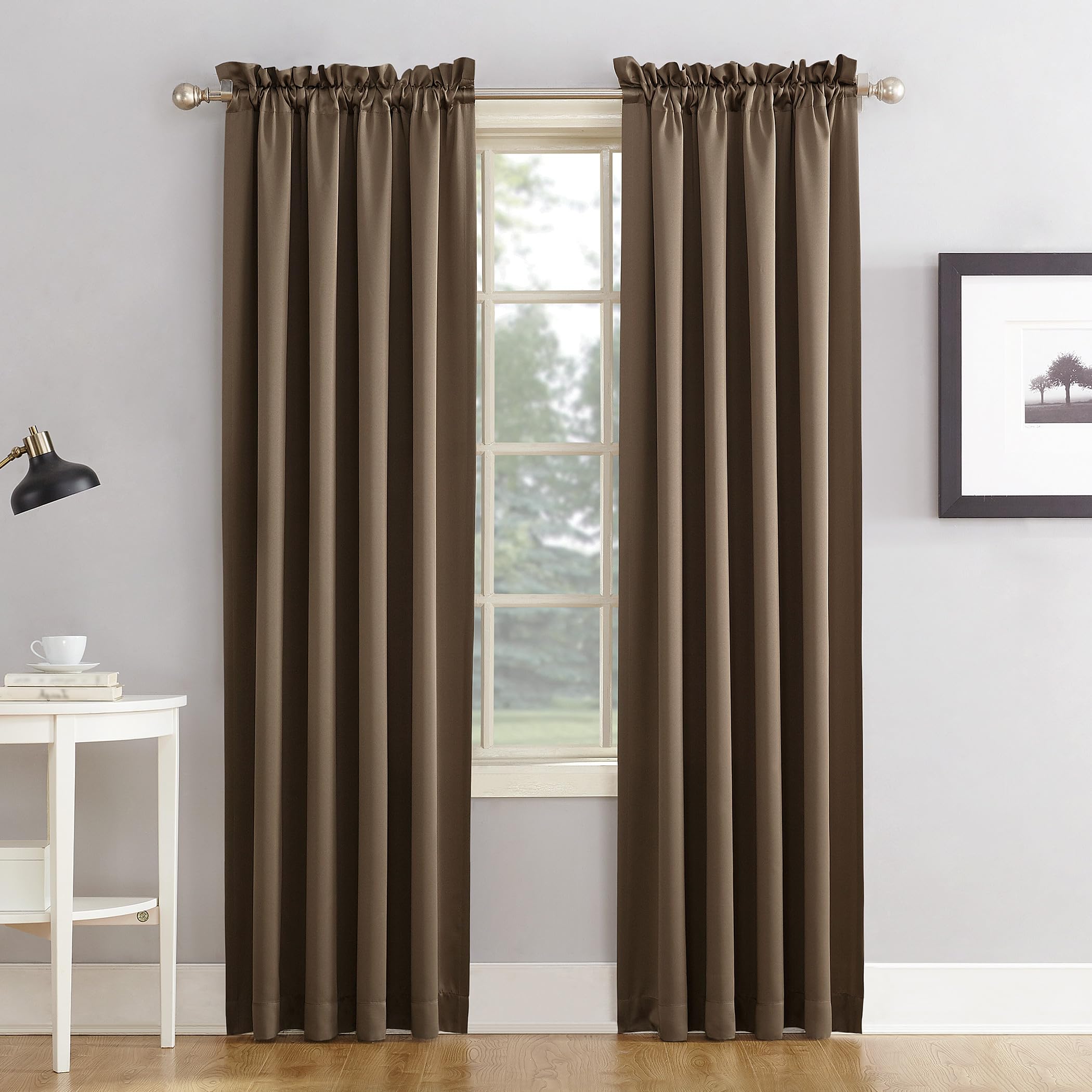 Sun Zero Barrow 2-Pack Solid Total Blackout Rod Pocket Curtain Panel Pair, 54" x 63", Mocha, Mocha Brown, W 54" x L 63" (2 Panels)