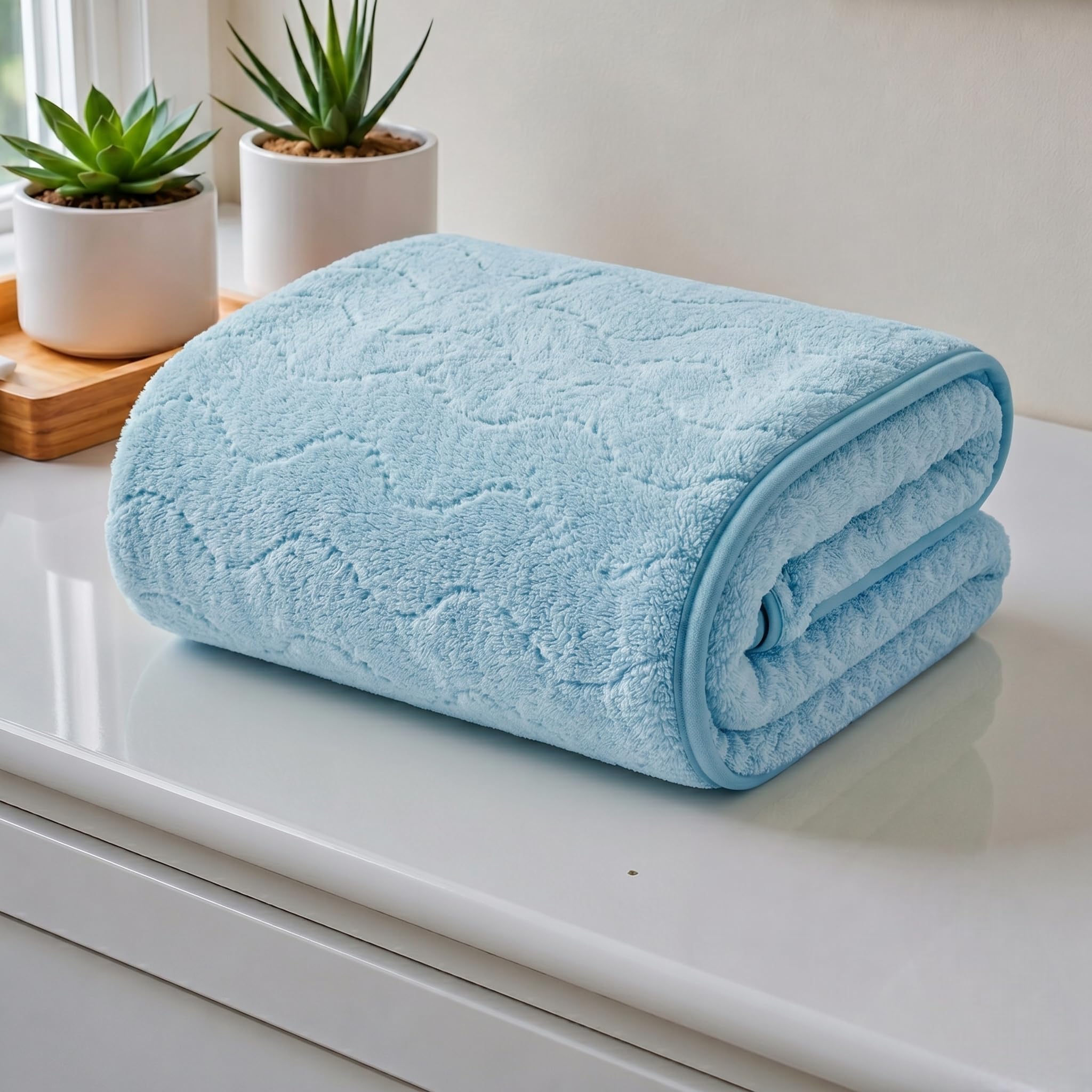 Microfiber Towels for Bath Large Size-Super Soft Coral Fleece Towel with Hook Quick Dry Super Absorbent-Bath Towel for Men and Women | Perfect for Everyday Use-70x140 cm, 350 GSM (Blue)-image-6