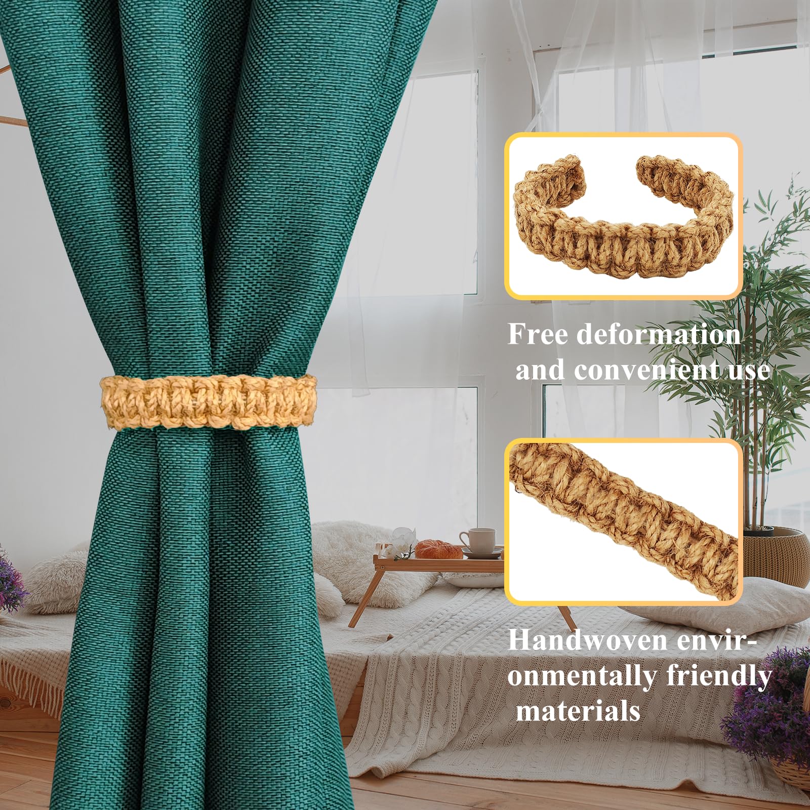 Braided Drapes JAZLOG Farmhouse Rustic Curtain Tiebacks Adjustable