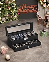 Vista 58 de SONGMICS Caja de reloj, organizador de 20 ranuras para reloj con tapa de vidrio grande, almohadas extraíbles, cerradura de metal, regalo para seres