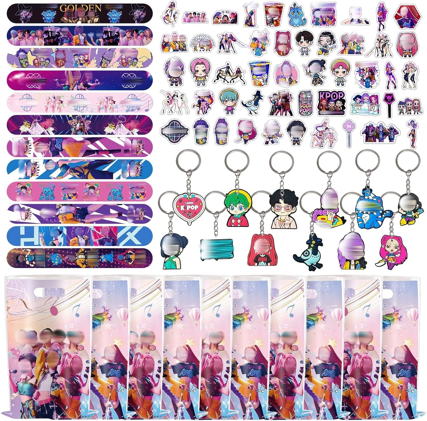 NTGFU 84Pcs Kpop Theme Party Favors, Hunter Party Supplies, Include Gift Bags, Wristbands, Keychains, Stickers for Kids Birthday Party Gifts