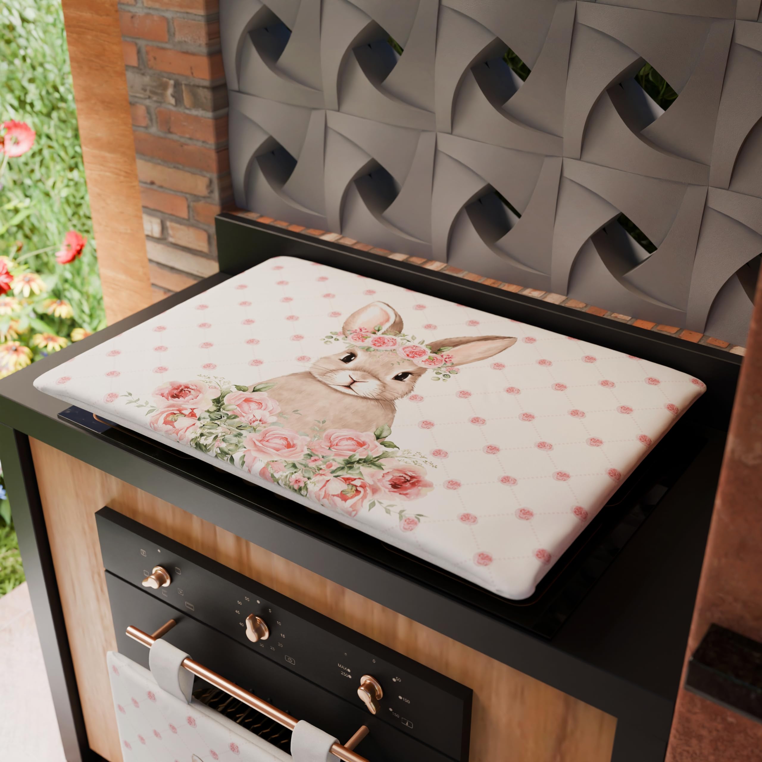 PETTI Artigiani Italiani - Easter Kitchen Stove Cover, Digital Print, 100% Made in Italy, Pink, Spring Pattern, Microfibre - Image 2