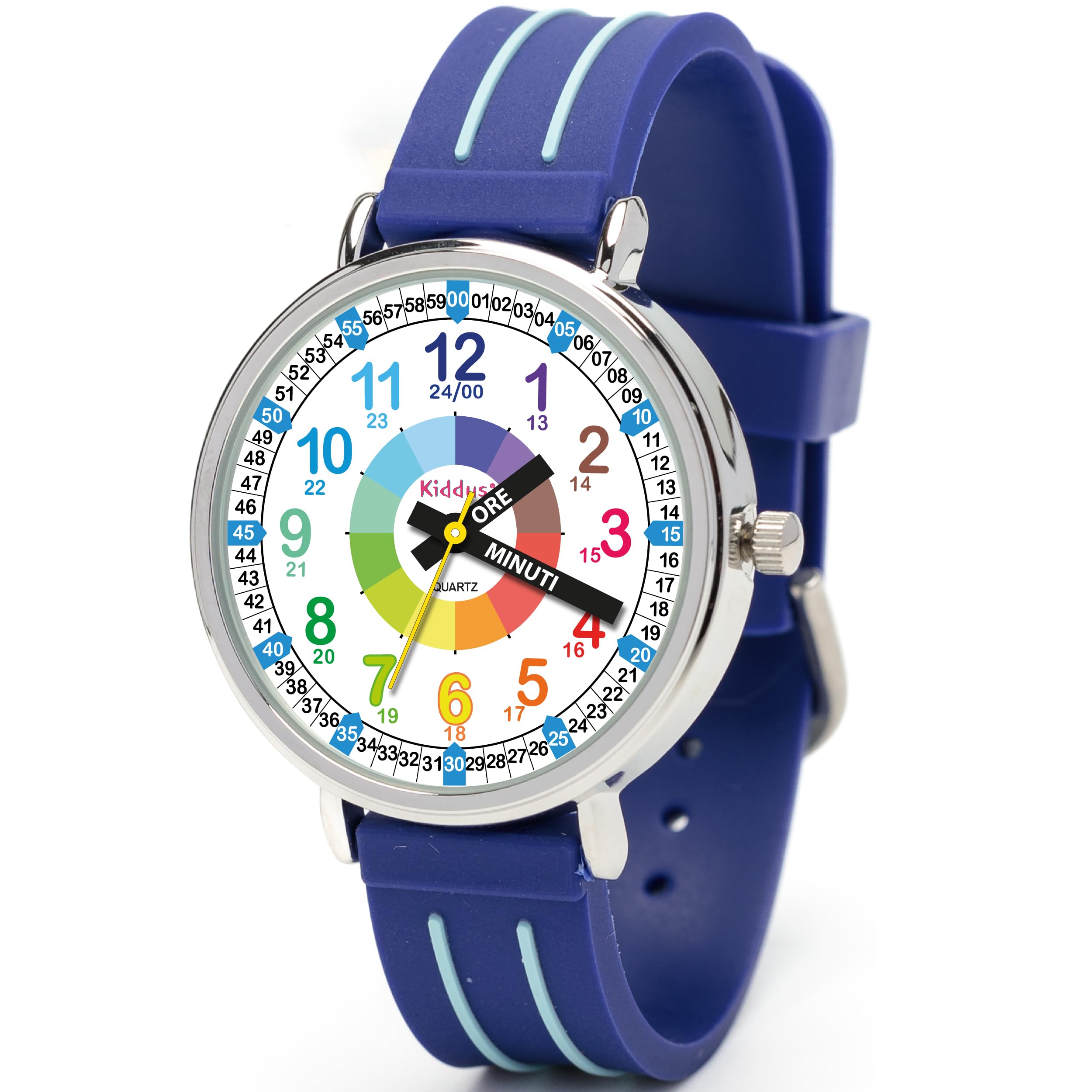Kiddus Montre Bracelet Éducative pour Enfants, garçon. Time Teacher Analogique avec Exercices. Facile d’Apprendre à Lire l’Heure