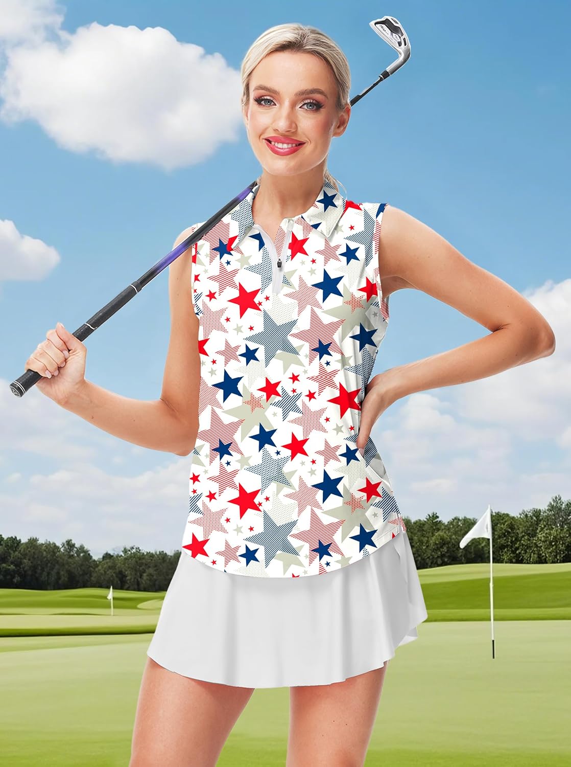 AOBUTE Women's Sleeveless Golf Shirts Moisture Wicking 1/4 Zip Polo Tennis Shirt - Image 4