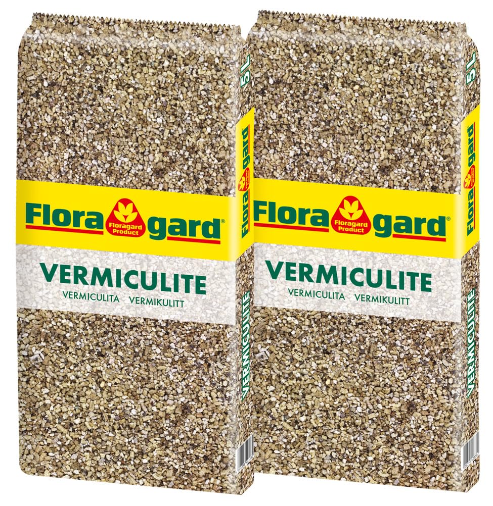 Floragard Vermiculite 10 L (2×5 L, 1–2 mm) – feiner mineralischer Substratverbesserer zur Bodenlockerung, Drainage & Wasserspeicherung – ideal für Anzucht, Aussaat, Keimlinge