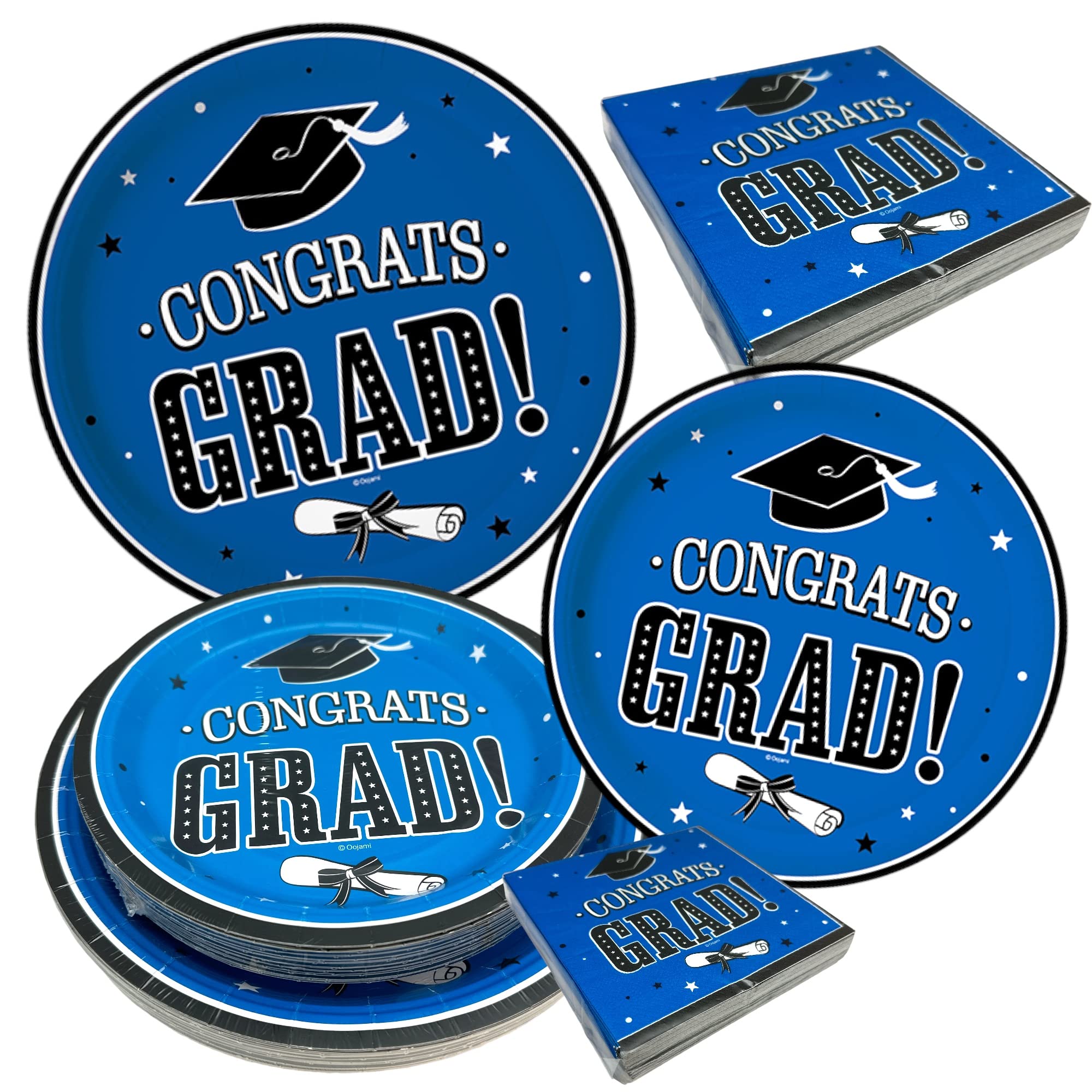 Oojami 75pcs Graduation Plates 25 Dinner Plates and 25 Dessert Plates and 25 Napkins Graduation party supplies class of 2023 dinnerware decoration (Blue - Plates and Napkins -75 Pack)