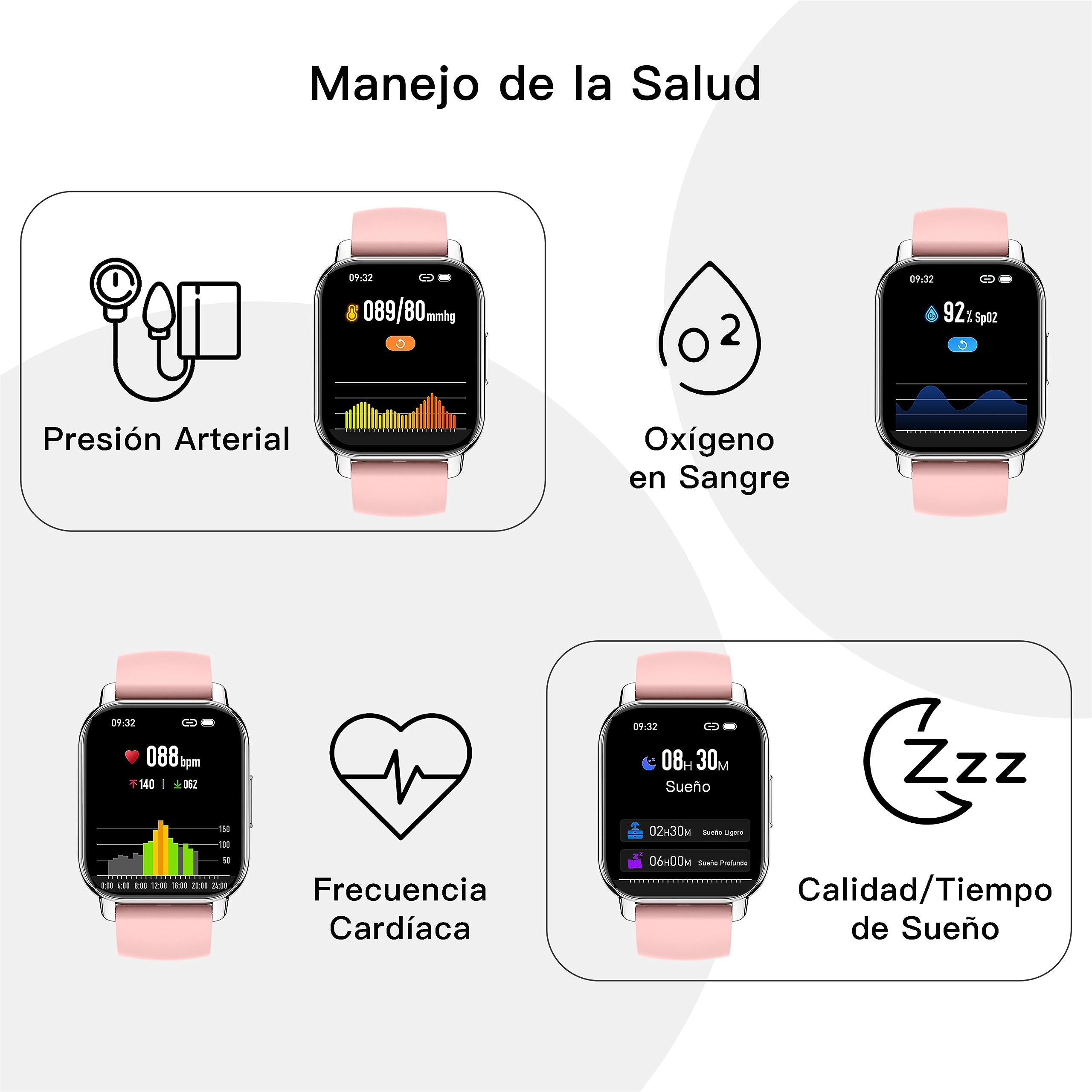 Popglory 1,85''/ 2 Correas Reloj con Llamadas, Reloj Inteligente 23 Deportes Smartwatch Pulsera Actividad Presión Arterial Ritmo Cardíaco Oxígeno Sanguíneo, Regalo Mujer Hombre Android iOS