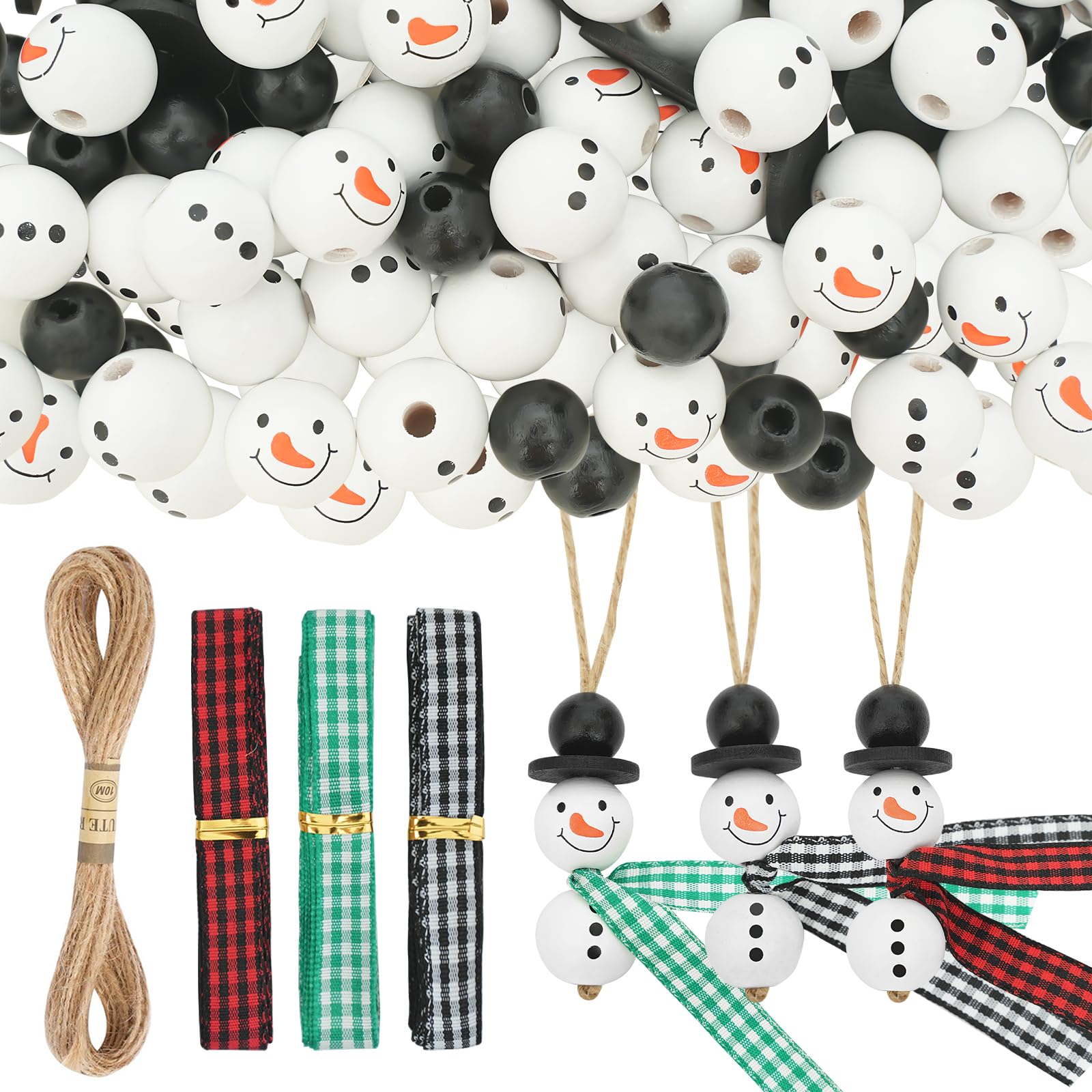 GEBETTER 8 Set (40 Pieces) Snowman Wooden Beads With String Scarf Christmas Decoration Wooden Christmas Beads Garland DIY For Crafts Party Decor