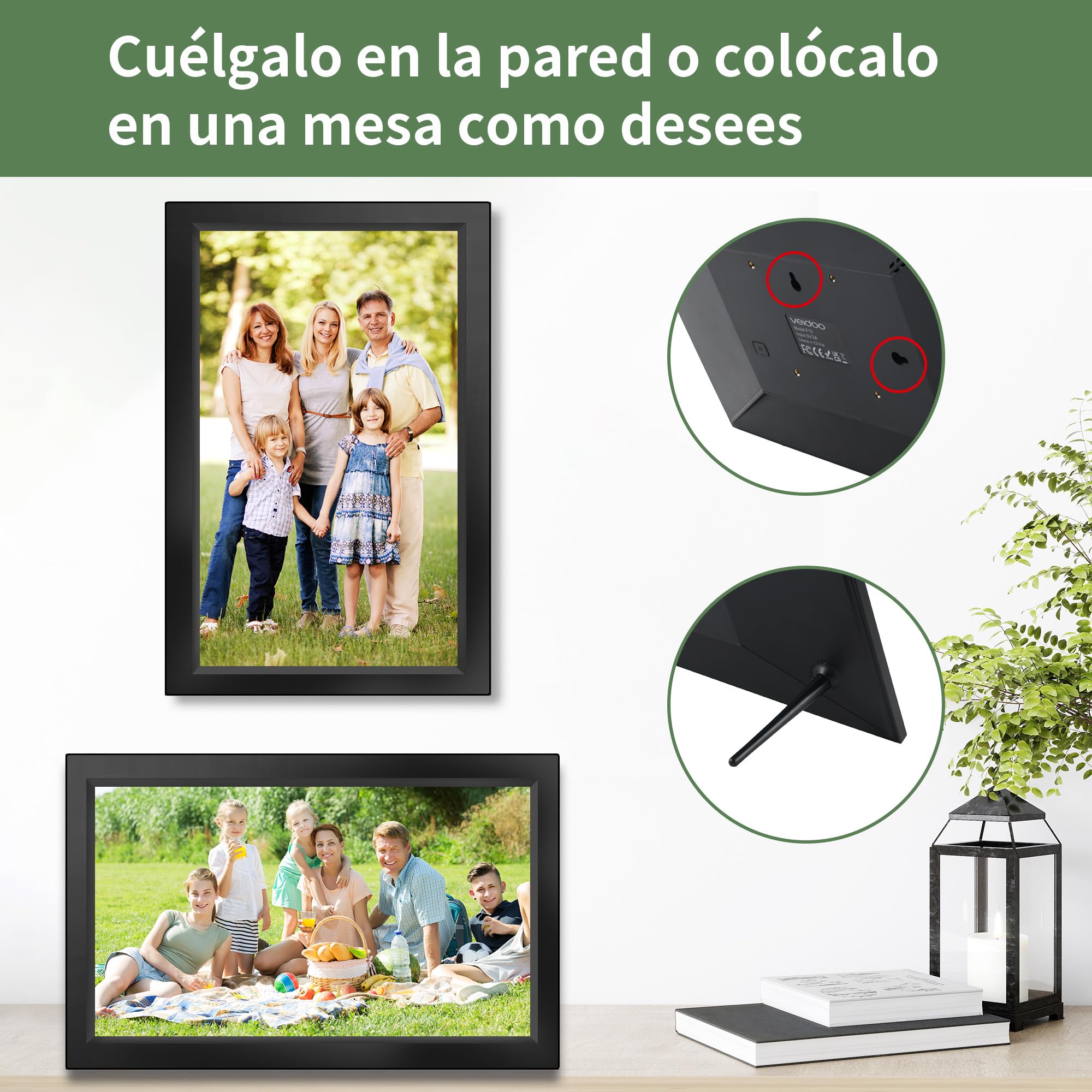 Veidoo Marco de fotos digital WiFi grande de 15.6 pulgadas con pantalla táctil IPS de 1920 x 1080, memoria integrada de 32 GB, rotación automática y montaje en pared, marco digital para compartir