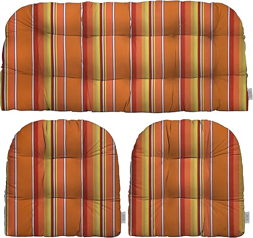 Miniatura 9 de RSH Décor Juego de 3 piezas de sofá de mimbre copetudo y cojín para silla  Tela Sunbrella para interiores y exteriores  Reversible  1 sofá biplaza