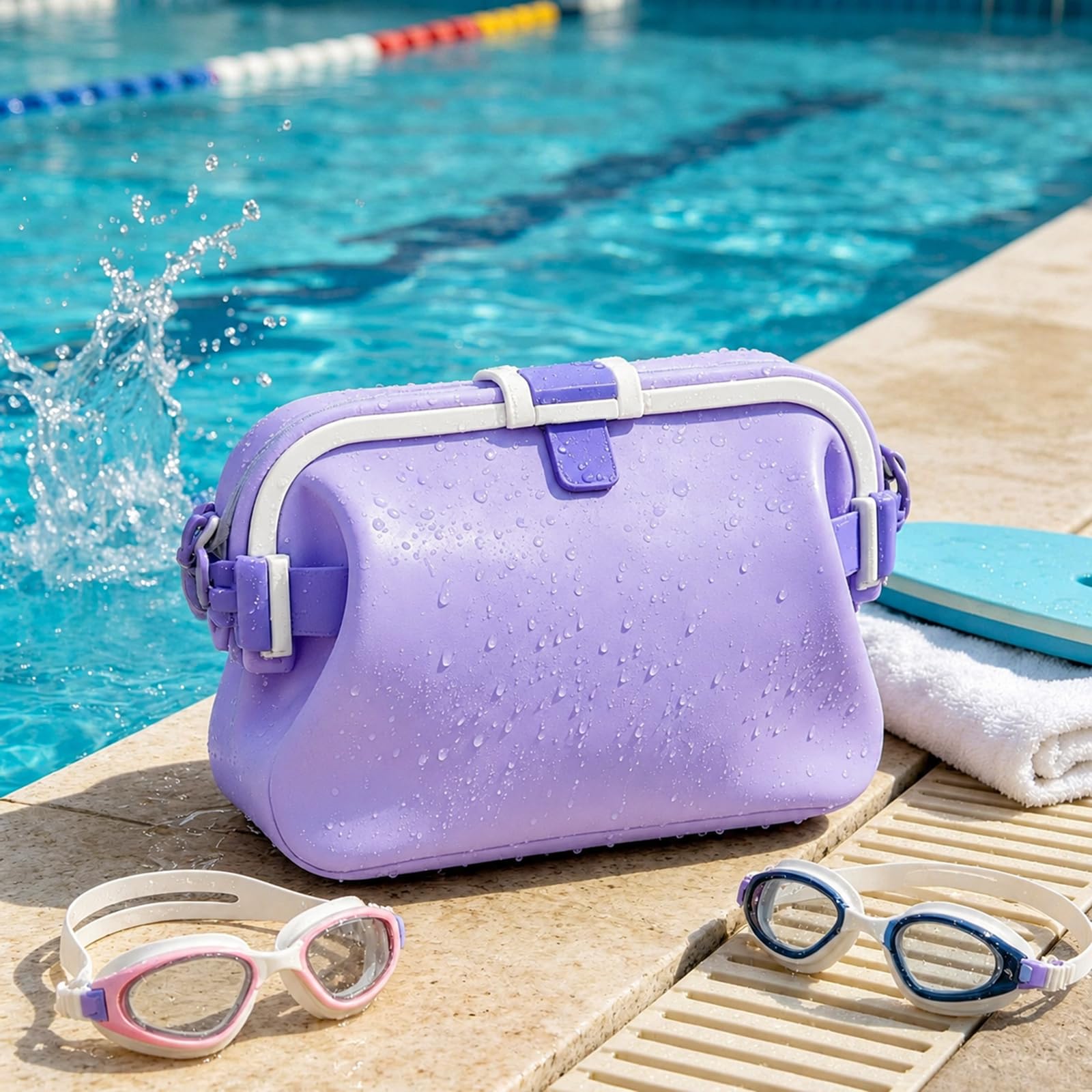 2026 New Foldable Silicone Beach Bag, Outdoor Waterproof Silicone Tote Bag, Lightweight Travel Pouch, Floating Silicone Pool Bag, Easy to Clean & Carry, for Vacation Camping Swimming (Purple)