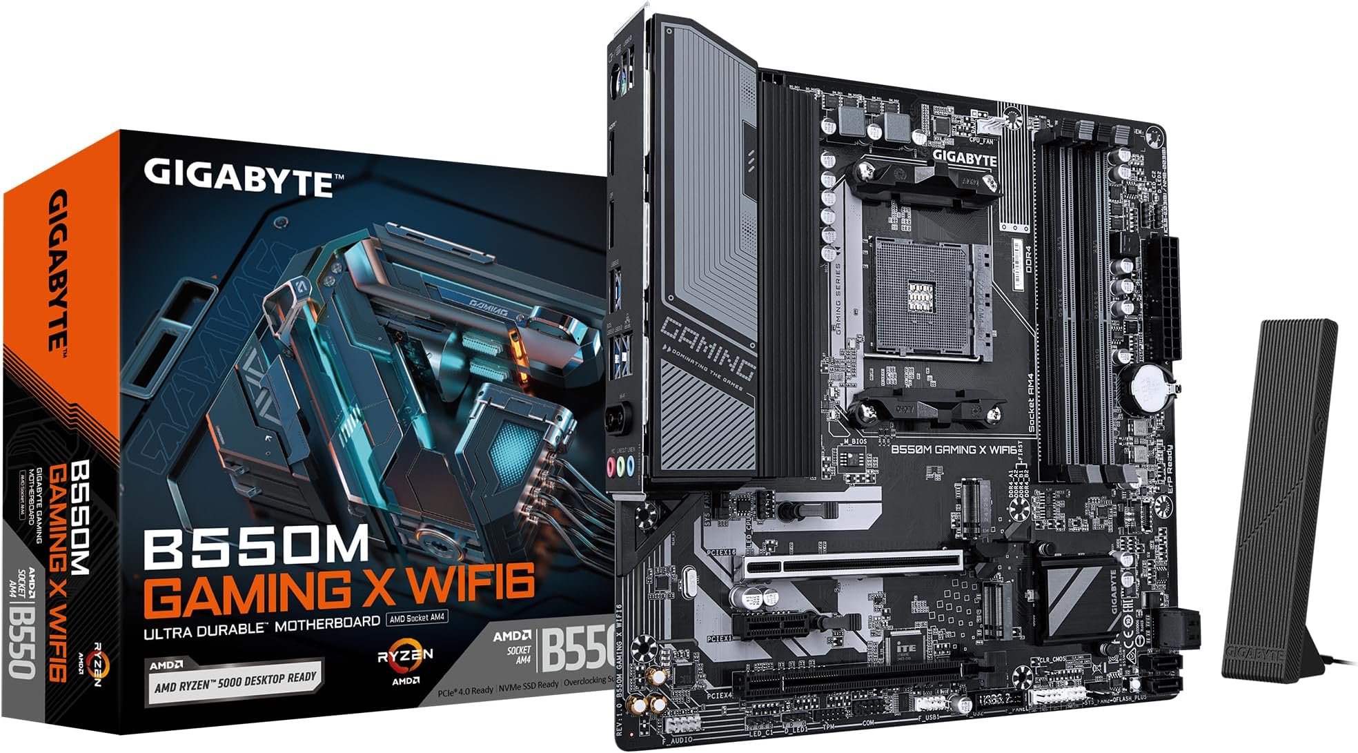 Gigabyte B550M GAMING X WIFI6 Motherboard - AMD Ryzen 5000 CPUs, 5+3 Phases VRM, up to 3200MHz DDR4, 1xPCIe 4.0 + 1xPCIe 3.0 M.2, Wi-Fi 6, 1GbE LAN, USB 3.2 Gen 1
