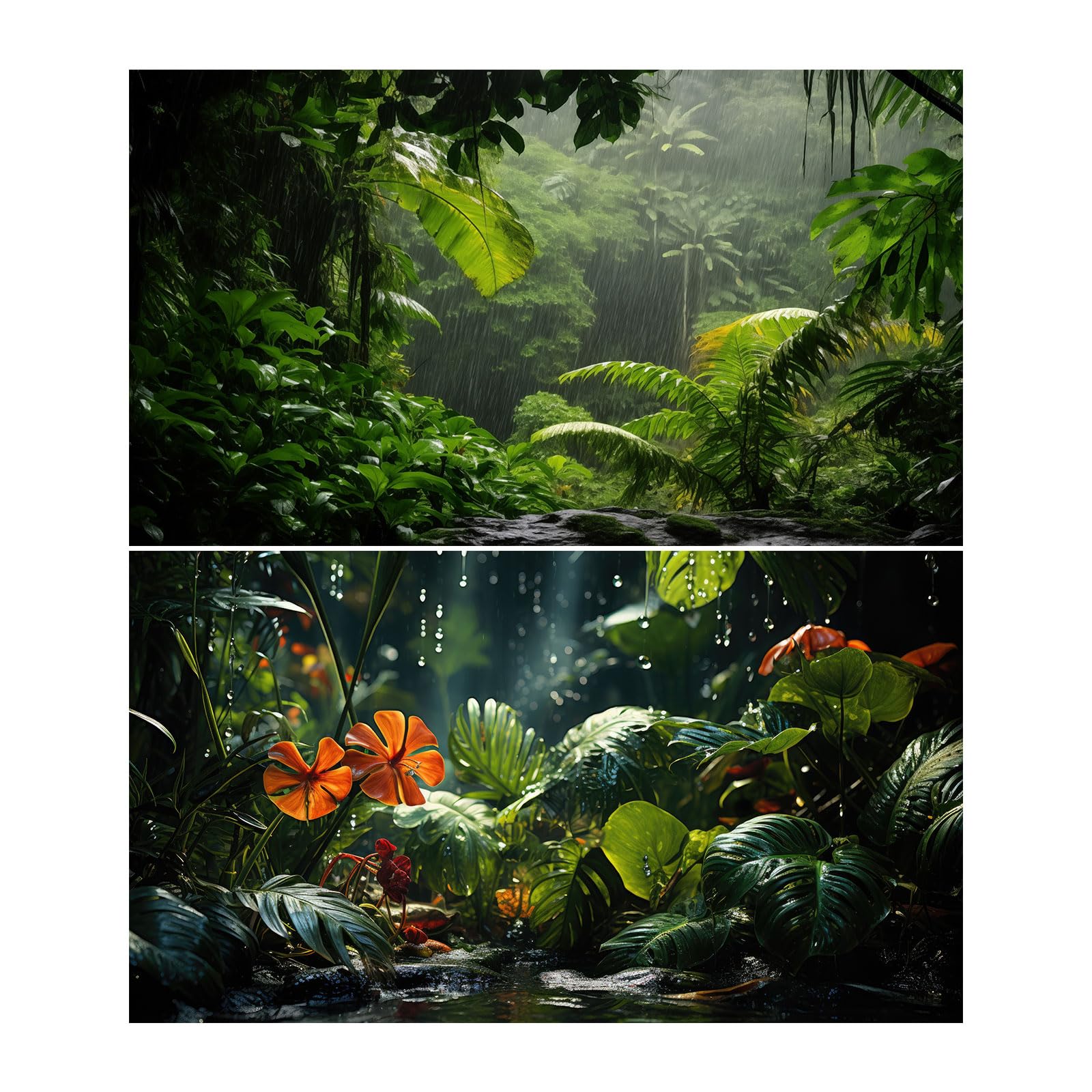 2 Packs Tropical Rainforest Aquarium Background Lush Green Rainy Leaf Fish Tank Background Natural Green Jungle Forest Foliage Landscape Reptile Tank Enclosure Backgrounds Wallpaper 36x20in
