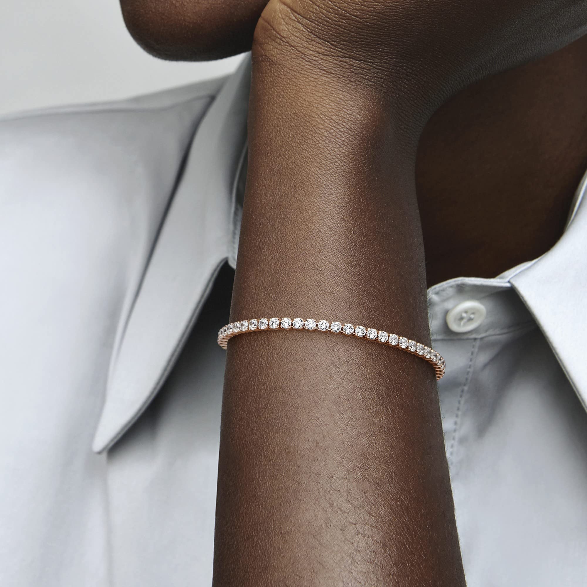 Pandora Timeless Tennisarmband, funkelnd, 14-karätig Roségold-vergoldet, mit klarem Cubic Zirkonia