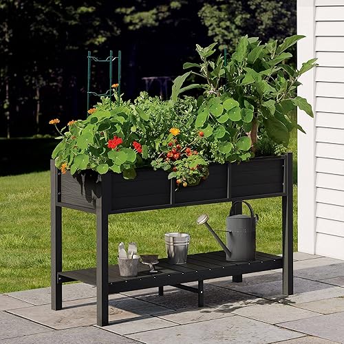 Miniatura 7 de DWVO Kit de cama de jardín elevada de 48 x 18 x 30 pulgadas, soporte para maceta de madera de polietileno, resistente a la intemperie con patas y