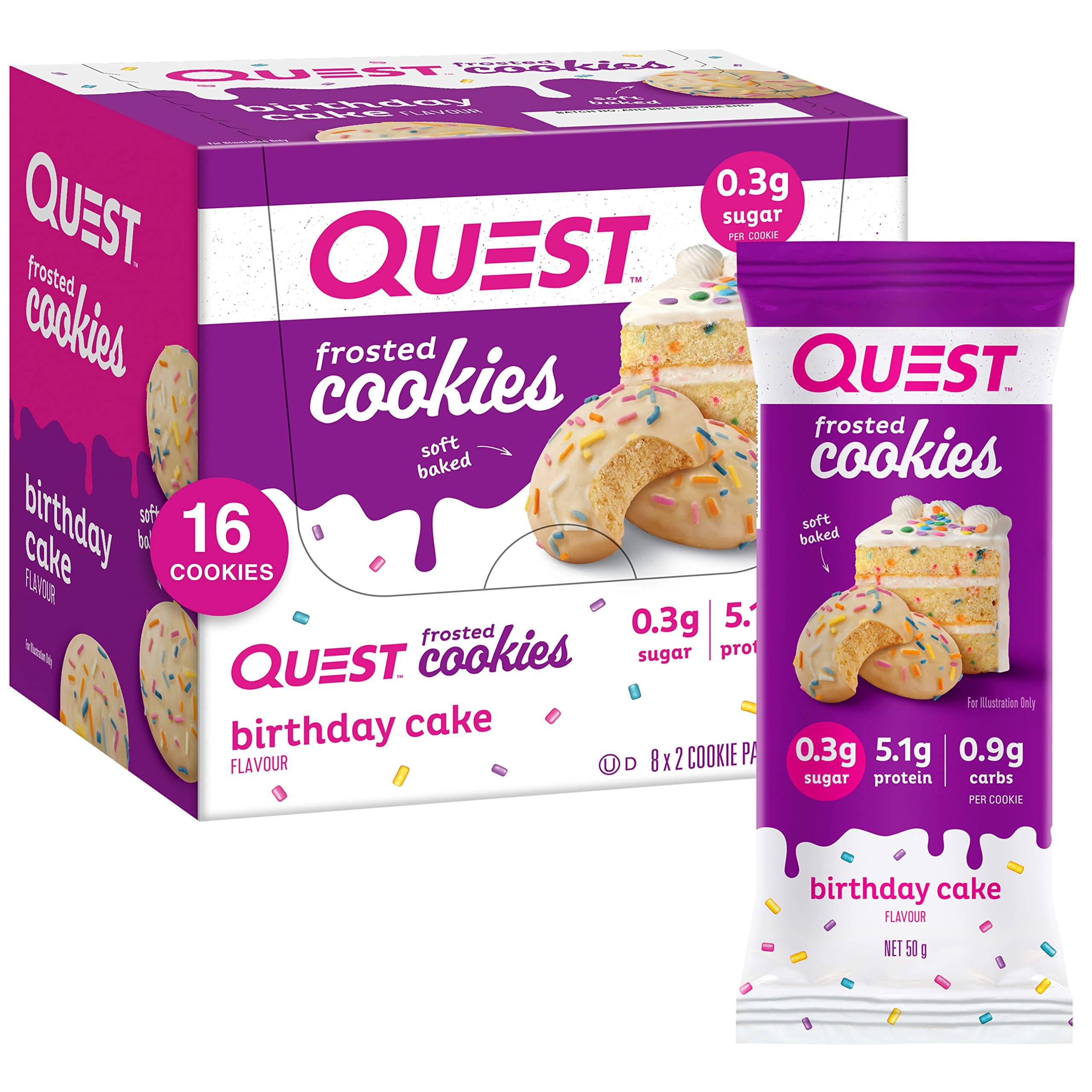 Quest Nutrition Birthday Cake Frosted Cookies, 8 x 2 Cookie Count - 8 Count
