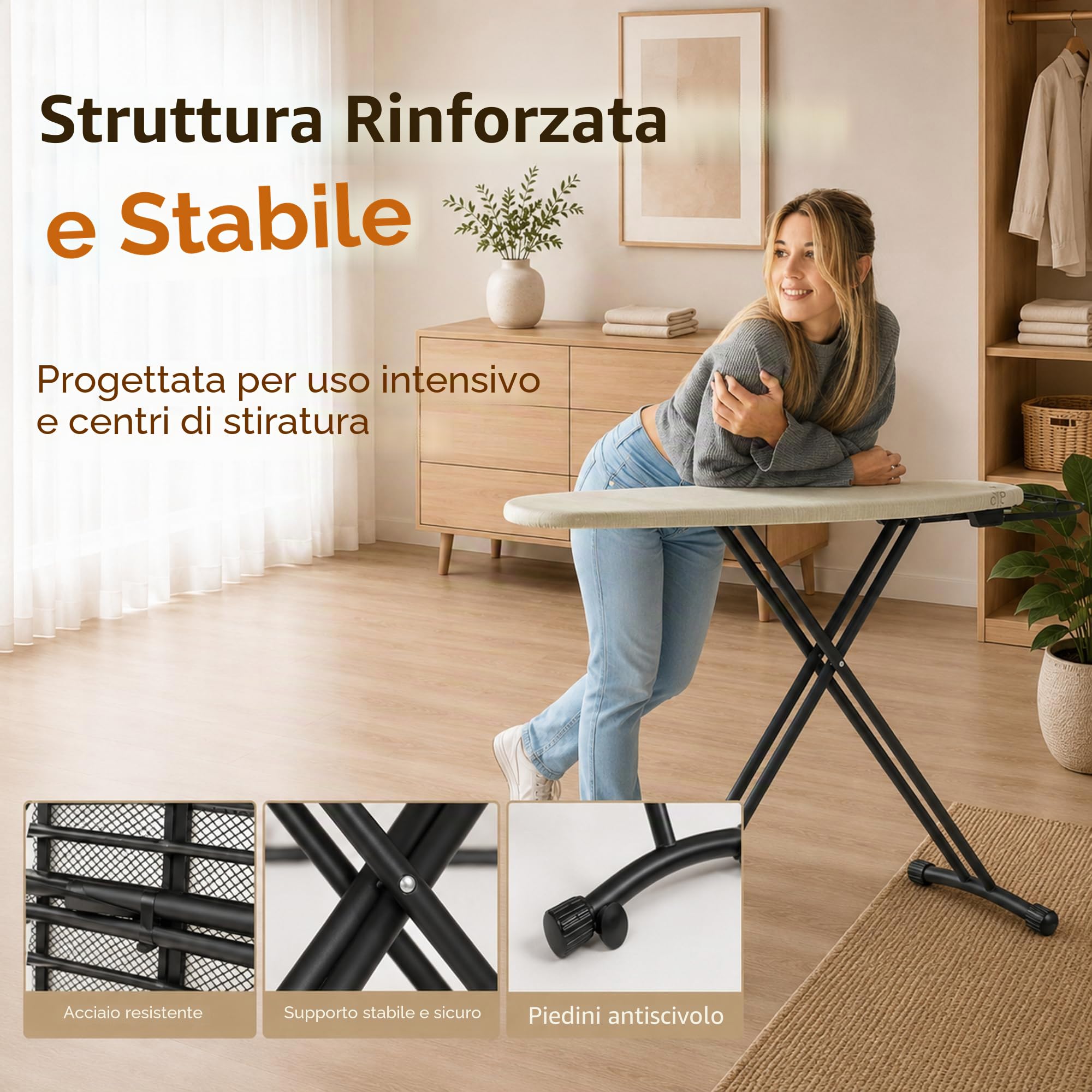 Asse da stiro professionale XXL StarBigVIP 130 x 47 cm – Uso intensivo, struttura rinforzata e stabile – Per ferro con caldaia