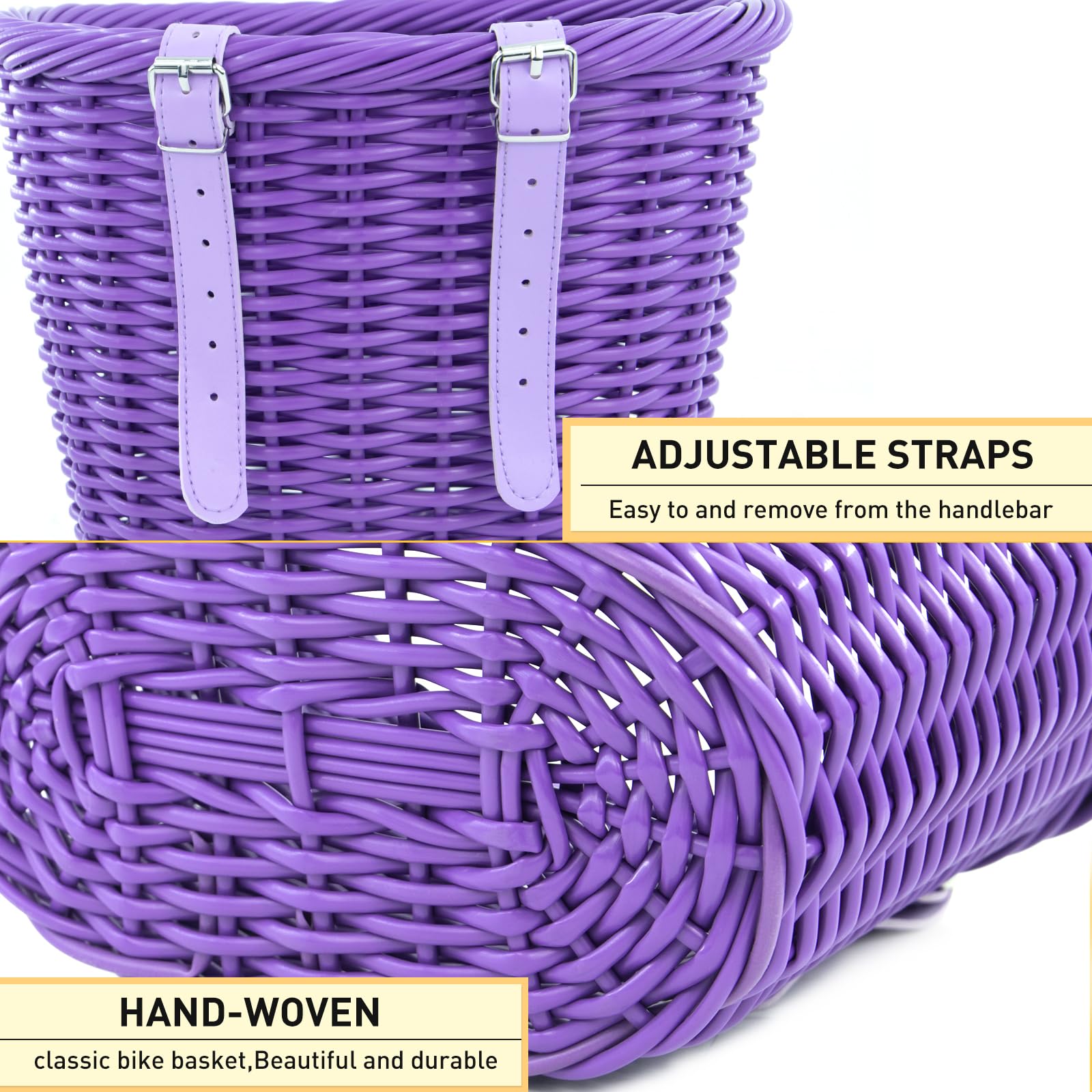 ZUKKA Panier de vélo tissé pour vélos adultes/enfants avec sangles en cuir réglables - Panier de rangement étanche - Multicolore