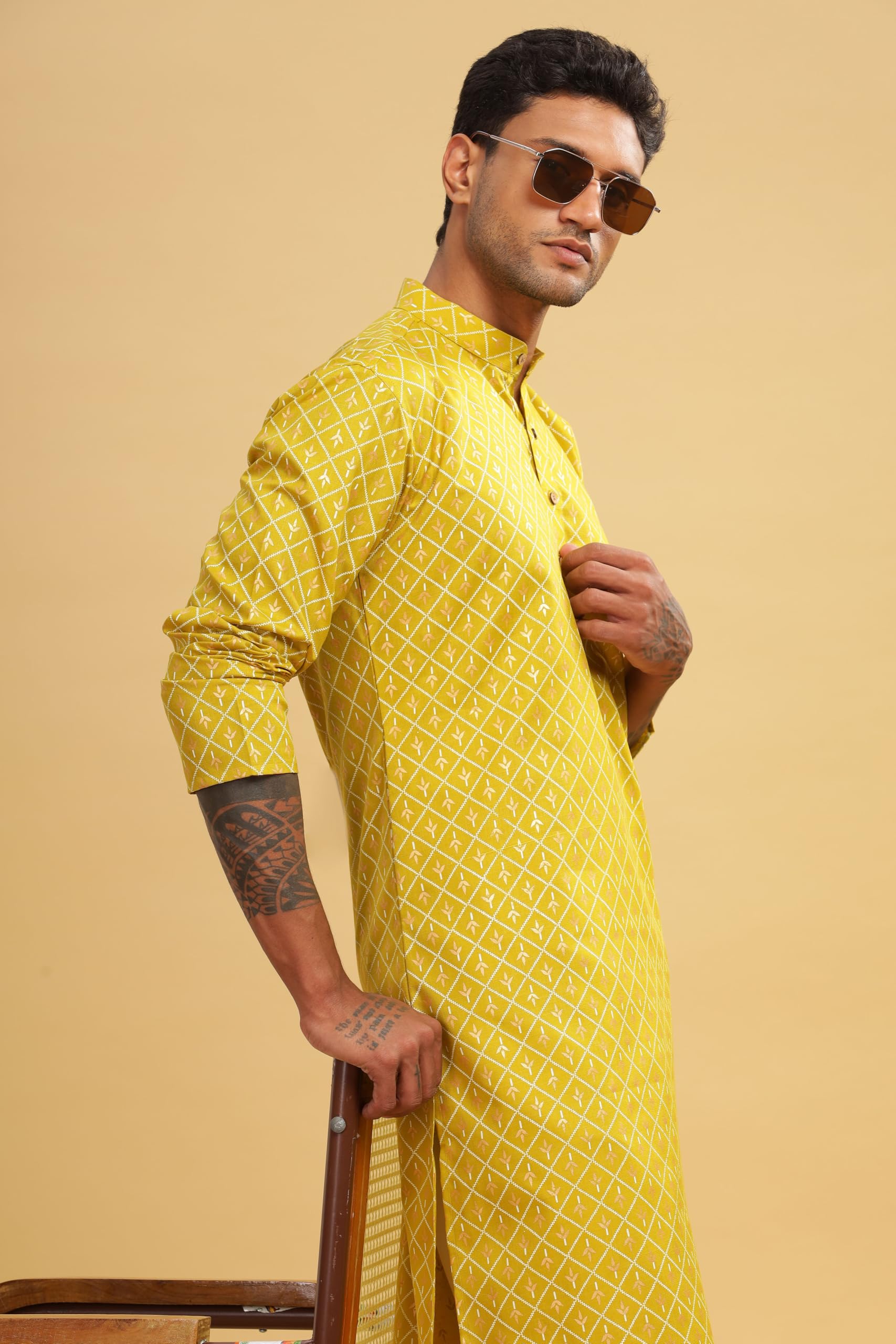Be Active Men's Cotton Regular Kurta (C-399-2_Green-1