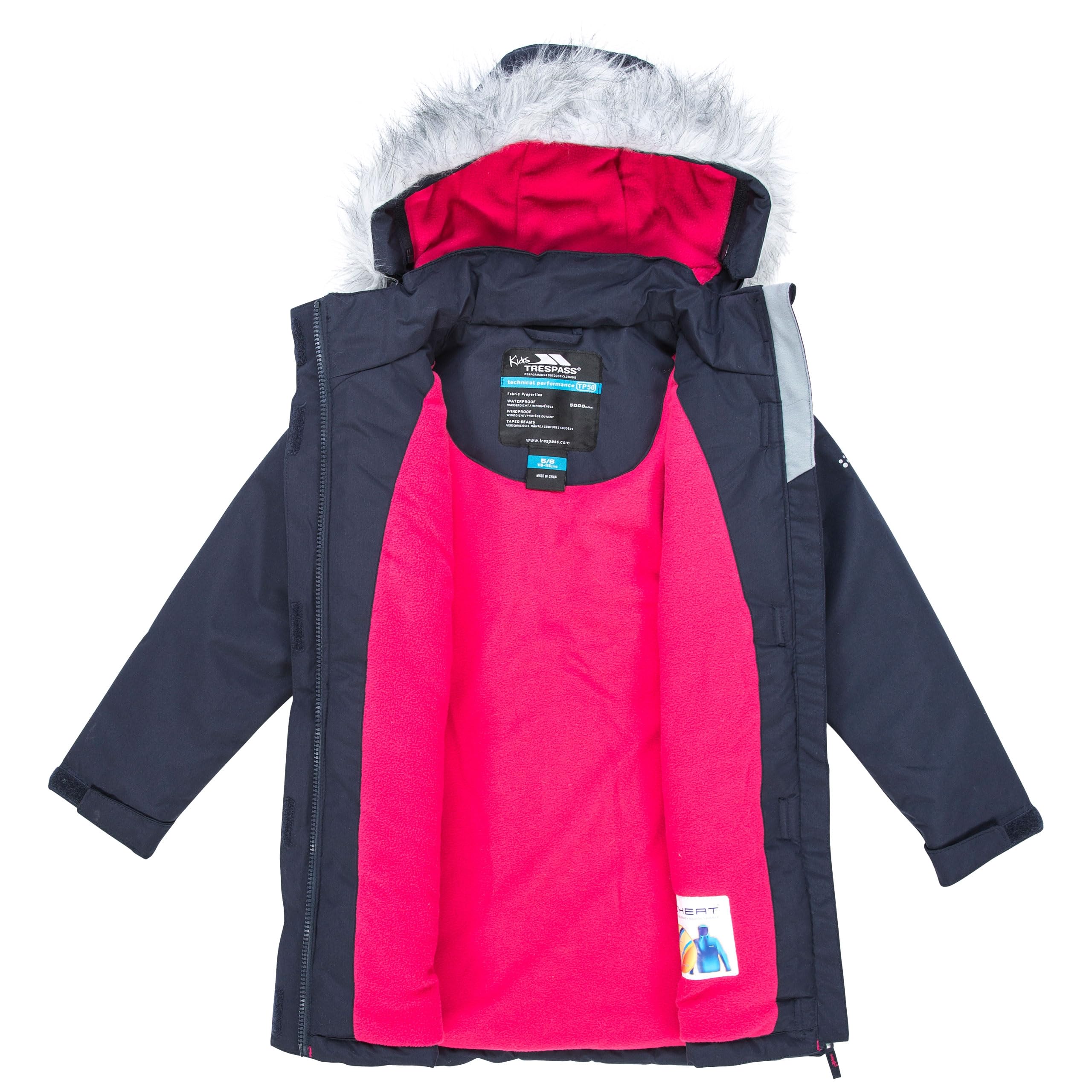 Trespass Fame, Navy, 11/12, Warme Gepolsterte Wasserdichte Jacke mit abnehmbarer Kapuze für Kinder / Mädchen 2-12 Jahre, 11-12 Jahre, Blau