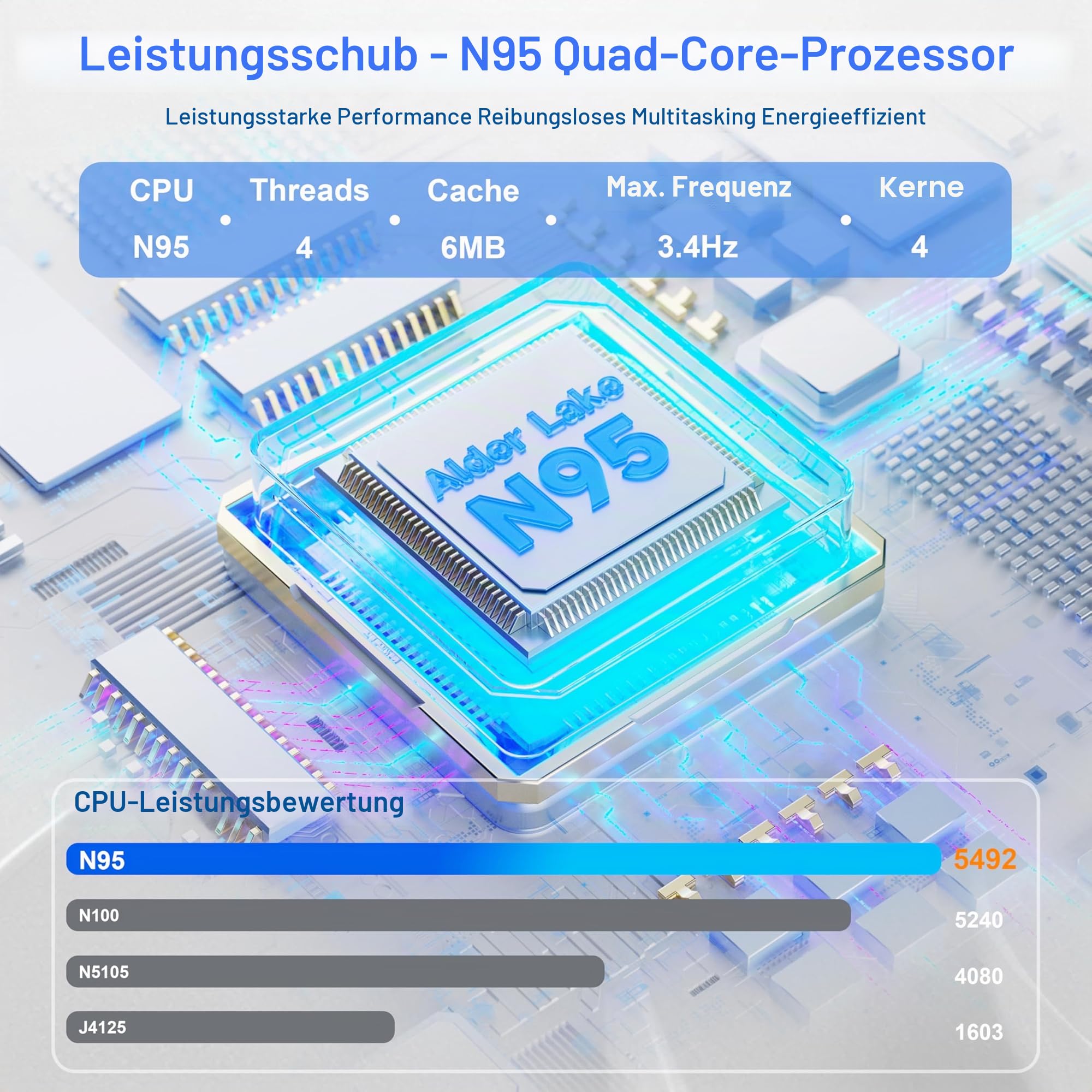 Desktop-PC All-in-One 27 Zoll Quad-Core N95 (bis zu 3,4 GHz) 512 GB SSD 16 GB RAM mit Webcam, All-in-One-PC unterstützt Bildschirm, WiFi6 Dual-Band Bluetooth 5.3, Schwarz