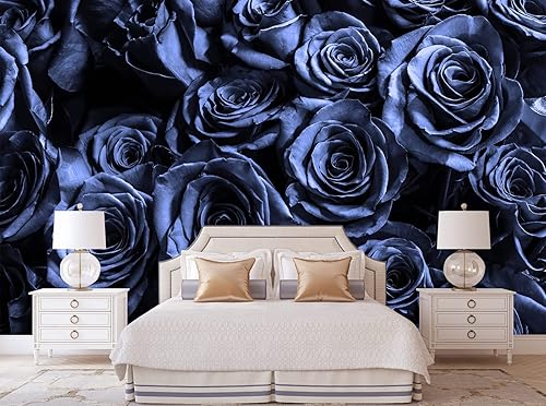 Bormia - Mural de pared floral 3D de rosas azules murales de flores para paredes para sala de estar o dormitorio