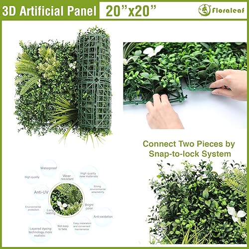 Miniatura 4 de FLORALEAF 1 panel de boj artificial de 20 x 20 pulgadas, pantalla de privacidad para plantas de seto topiario, hiedra sintética, telón de fondo,