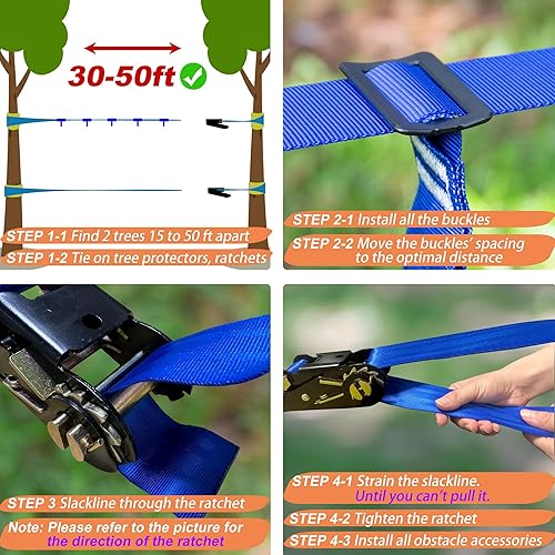 Miniatura 4 de Carrera de obstáculos Ninja Warrior para niños capacidad de peso de 600 libras línea de holgura de 2 x 56 pies con 8 accesorios Ninja - Barra de