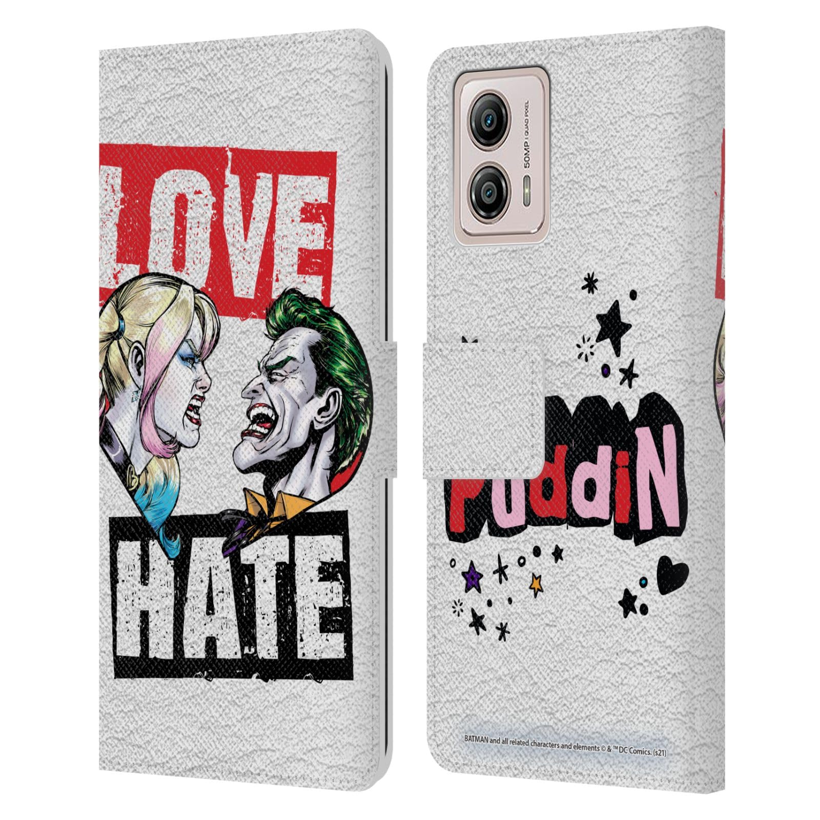 Head Case Designs Officially Licensed Batman DC Comics Love Hate Joker Harley Quinn Graphics Leather Book Wallet Case Cover Compatible with Motorola Moto G53 5G