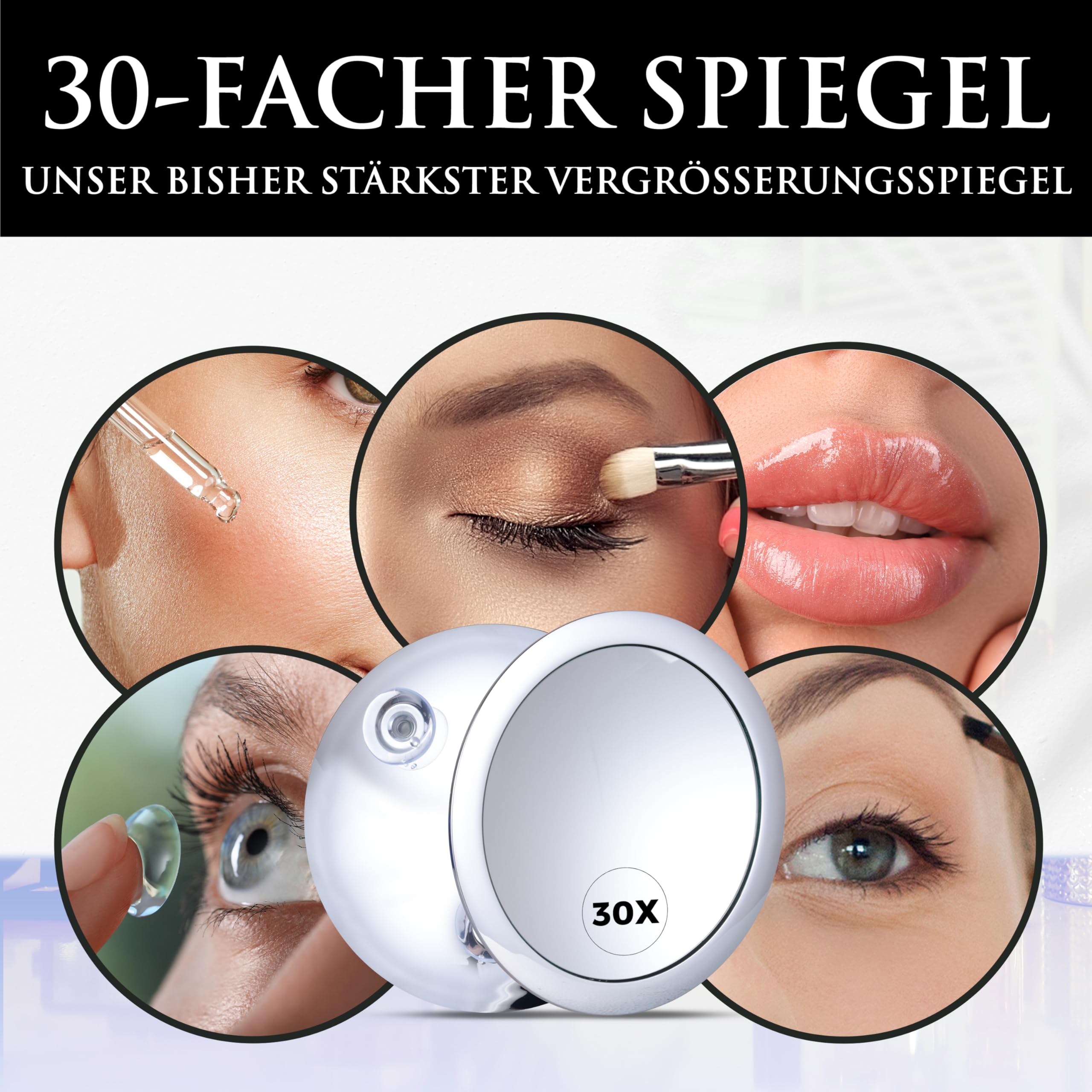 Mirrorvana Kosmetikspiegel mit 30fach Vergrößerung - Vergrößerungsspiegel mit 3 Saugnapf für Make-up, Kosmetik und Bad - Magnifying Makeup Mirror - 15 Zentimeter (Chrom)